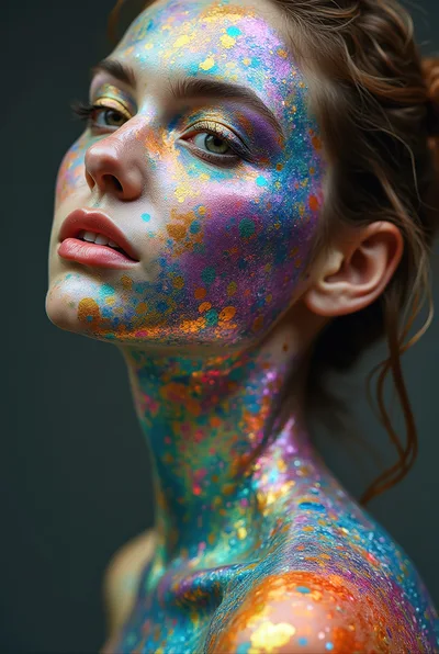 Portrait Of A Woman With Colorful Glitter Body Paint