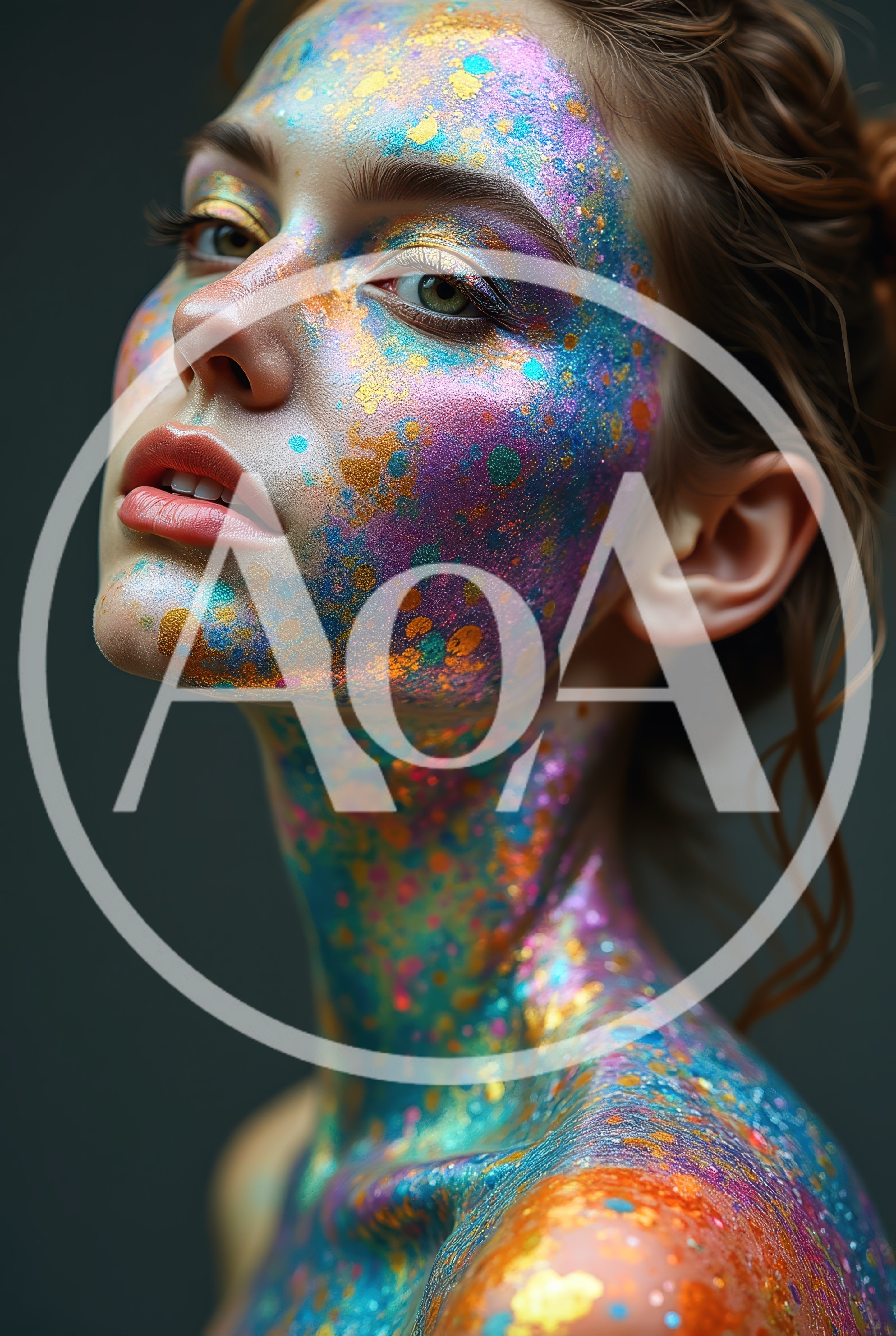 Portrait Of A Woman With Colorful Glitter Body Paint