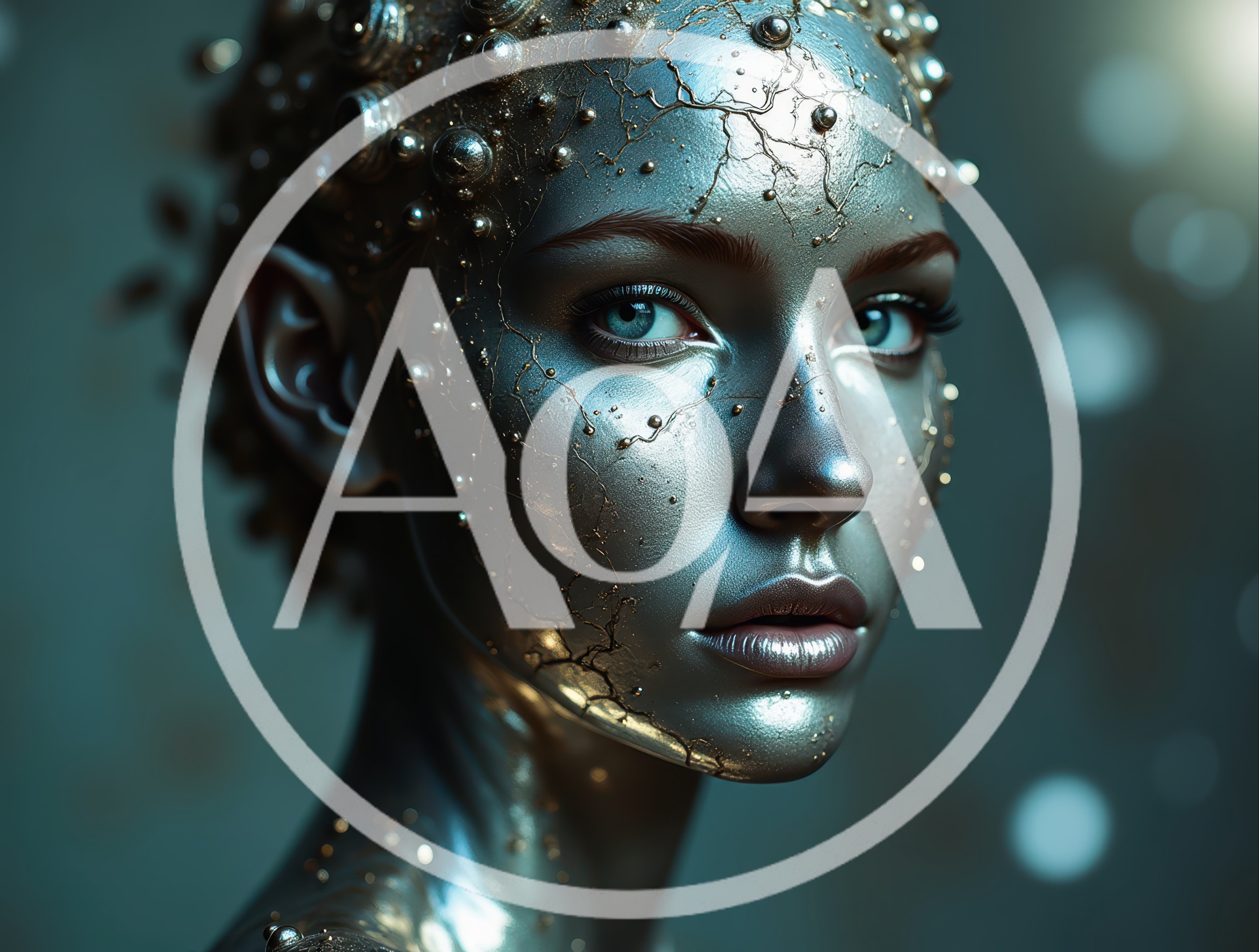 Portrait Of A Metallic Humanoid With Cracked Skin