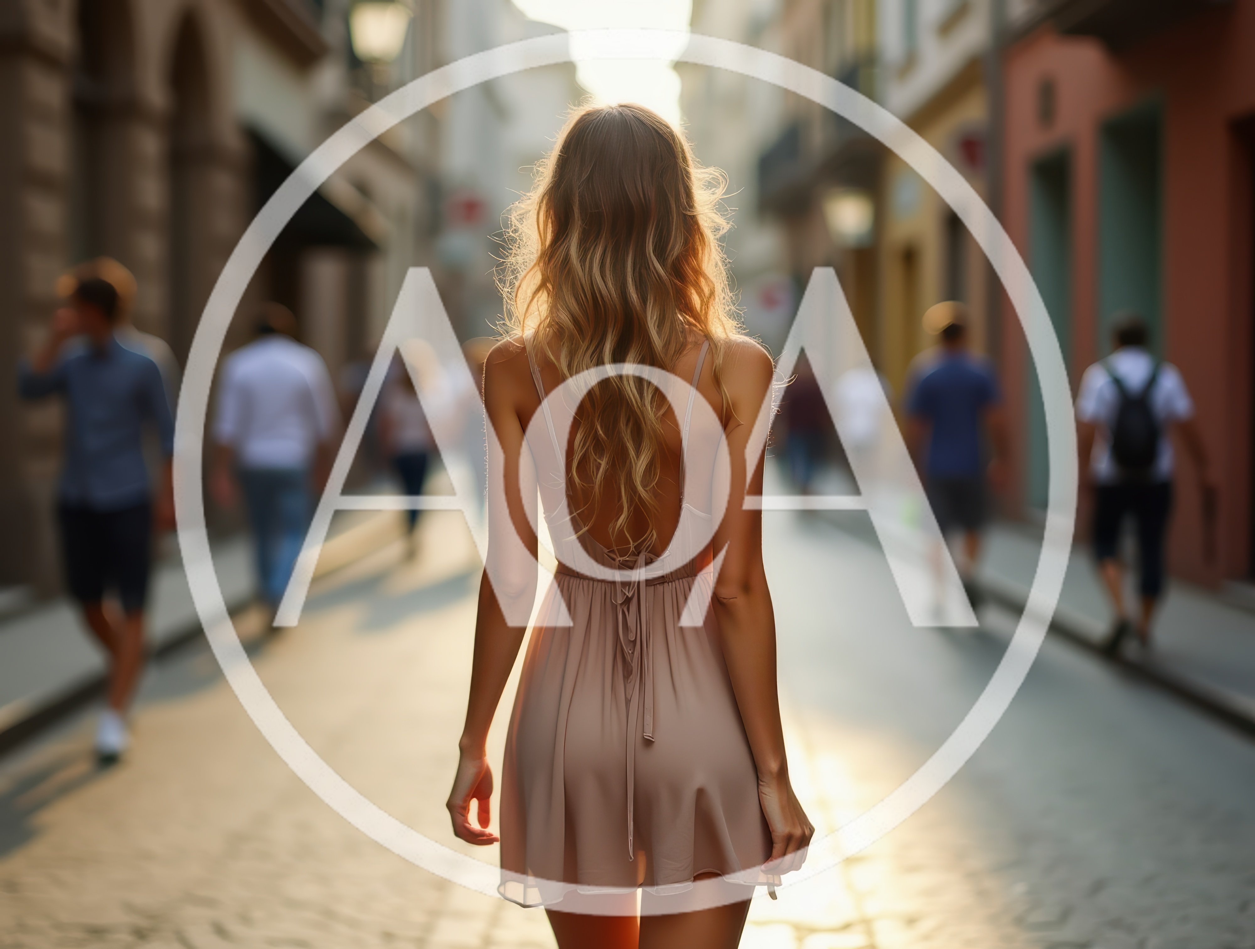 Young Woman Walking Away Down A Sunny European Street