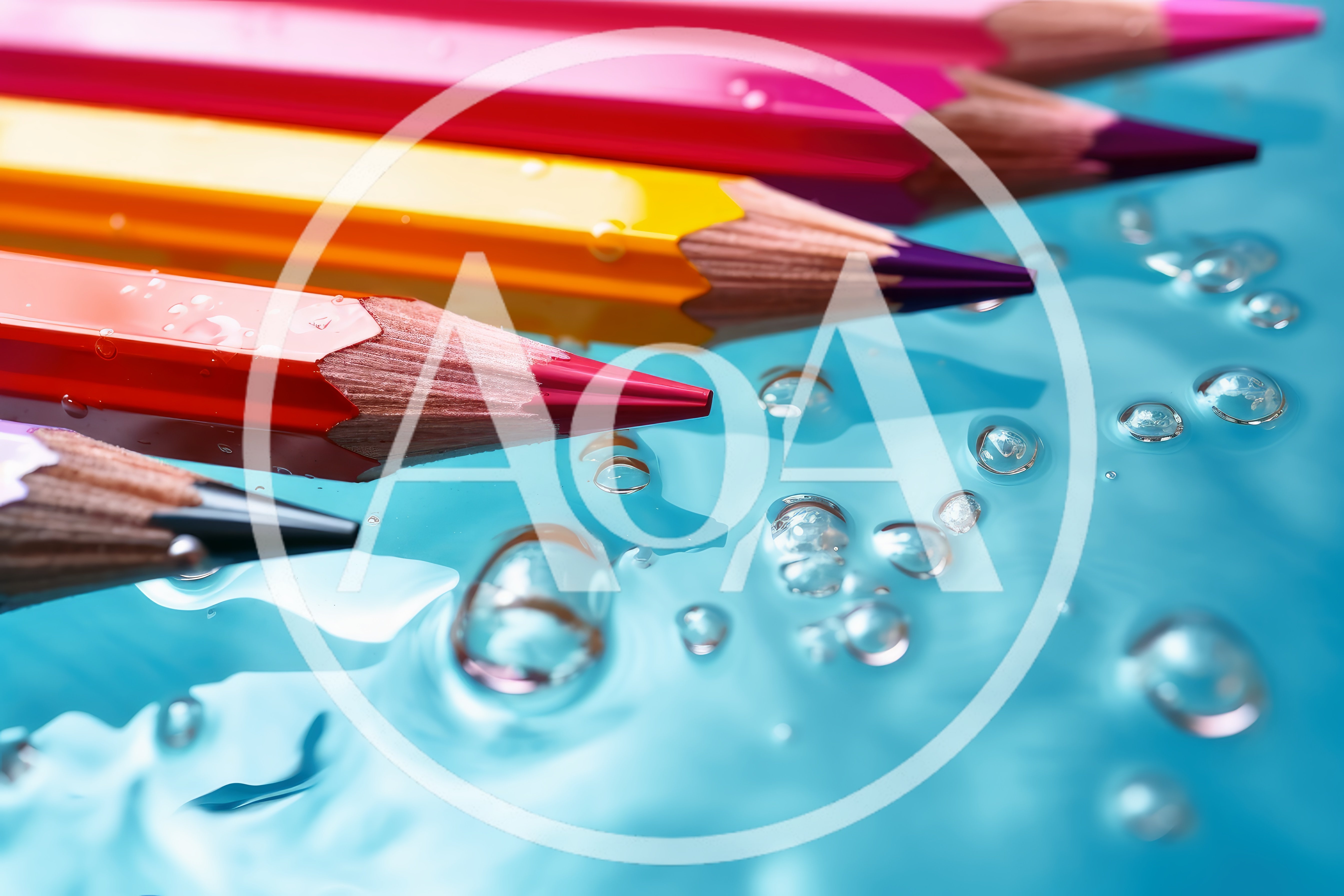 Colored Pencils Submerged In Clear Blue Water
