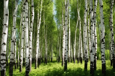 Lush Birch Forest With White Tree Trunks