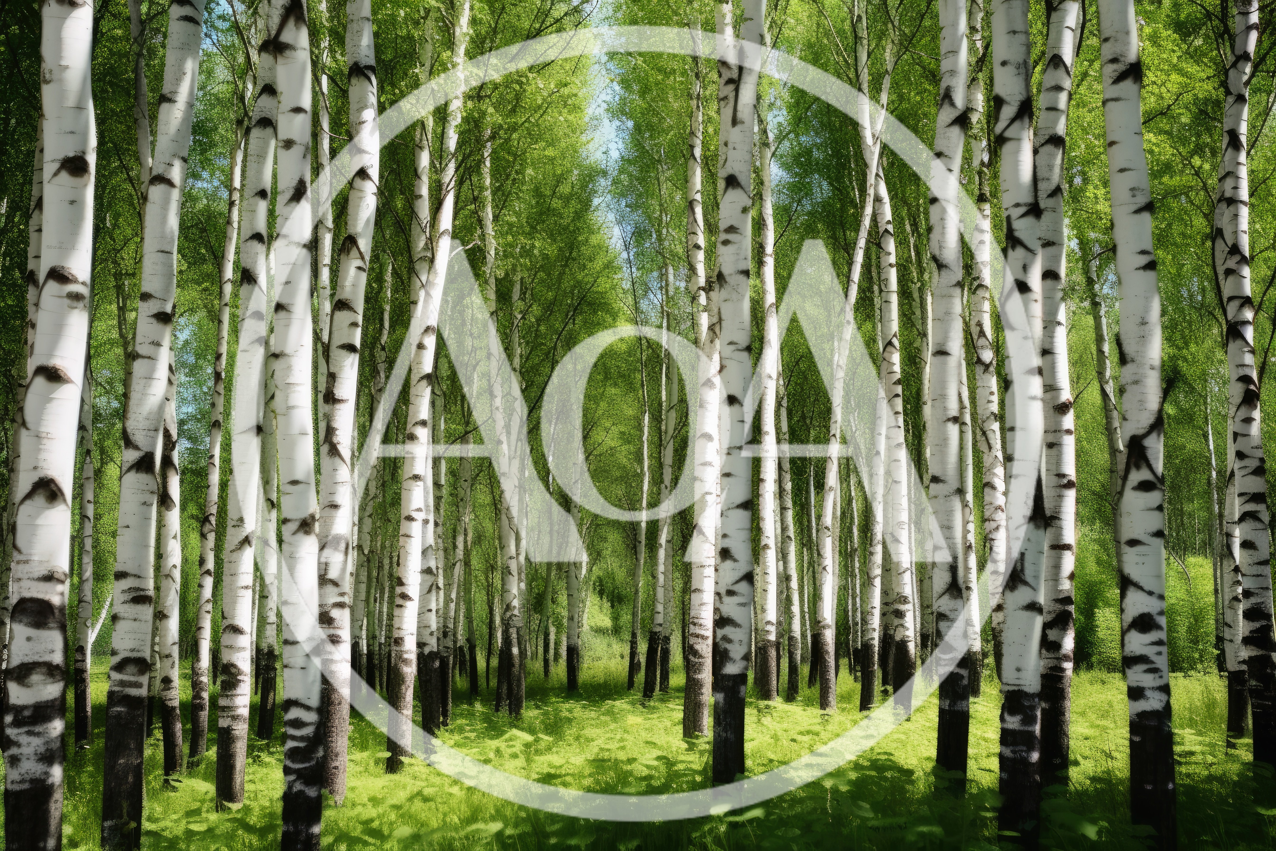 Lush Birch Forest With White Tree Trunks
