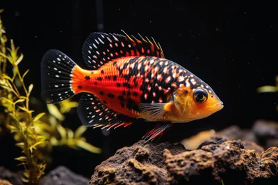 Vibrant Jewel Cichlid Swimming In A Freshwater Aquarium