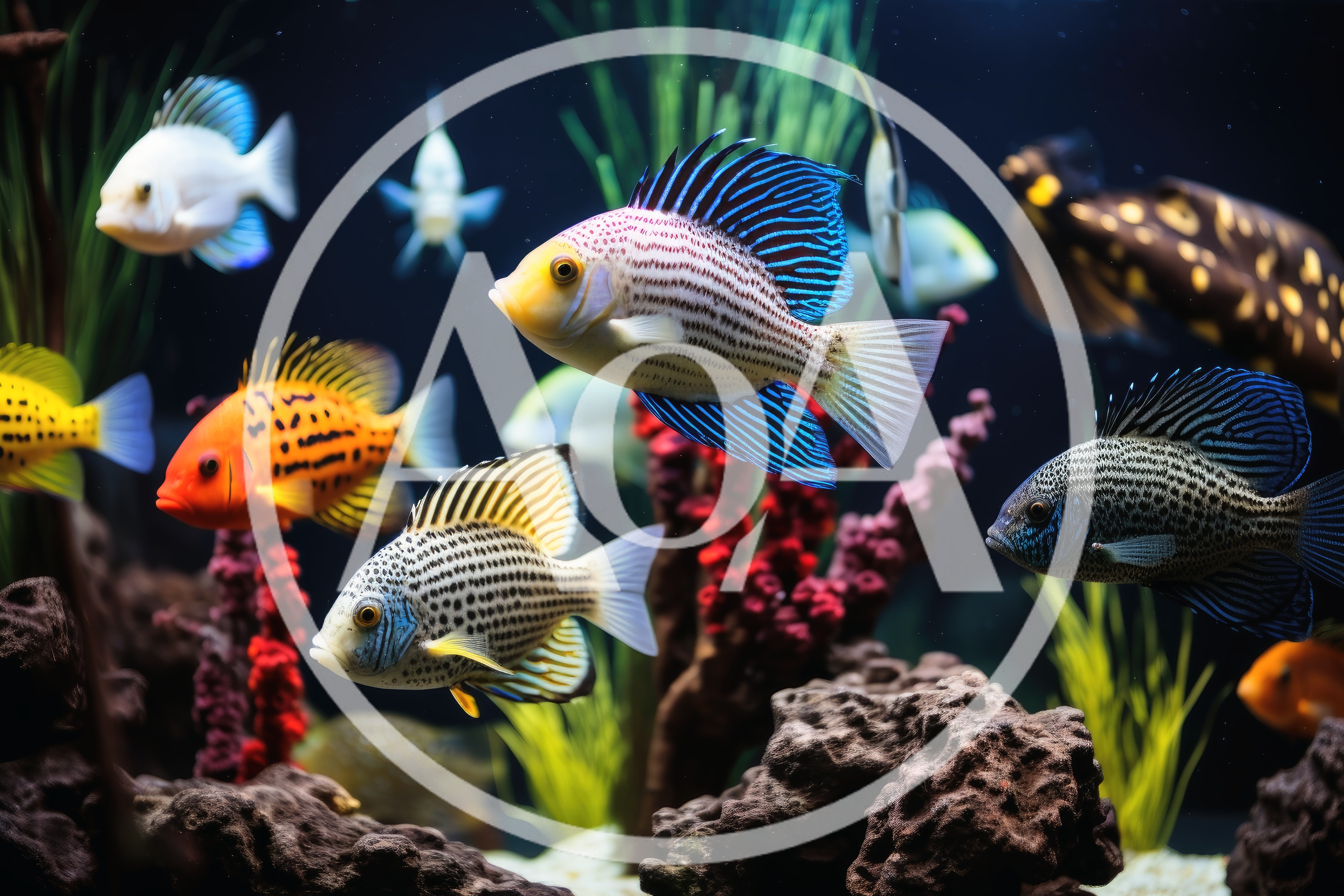 Diverse Tropical Fish Swimming in a Freshwater Aquarium