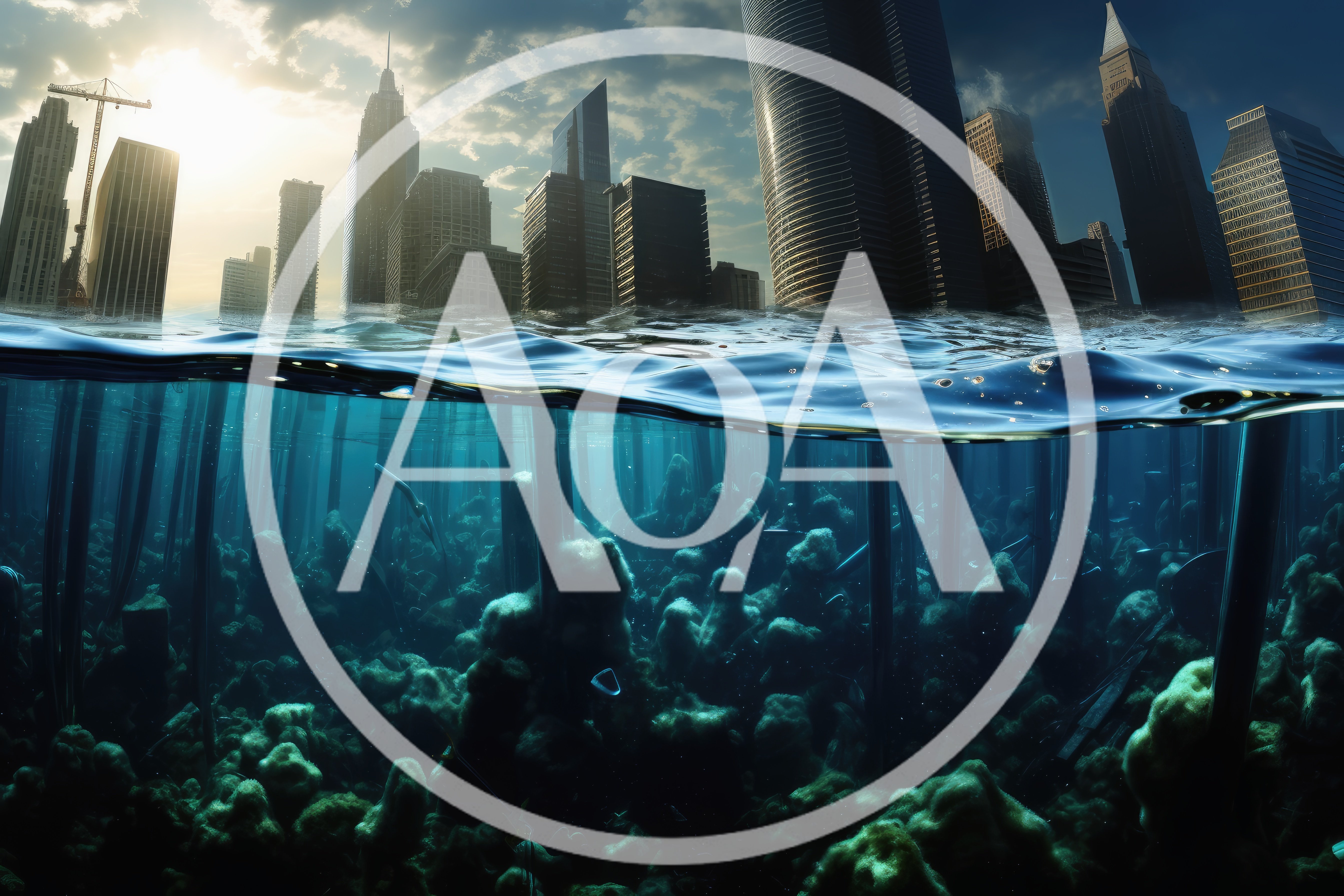 Surreal Split View Of Submerged City Skyline