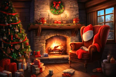Cozy Christmas Living Room With Fireplace And Tree