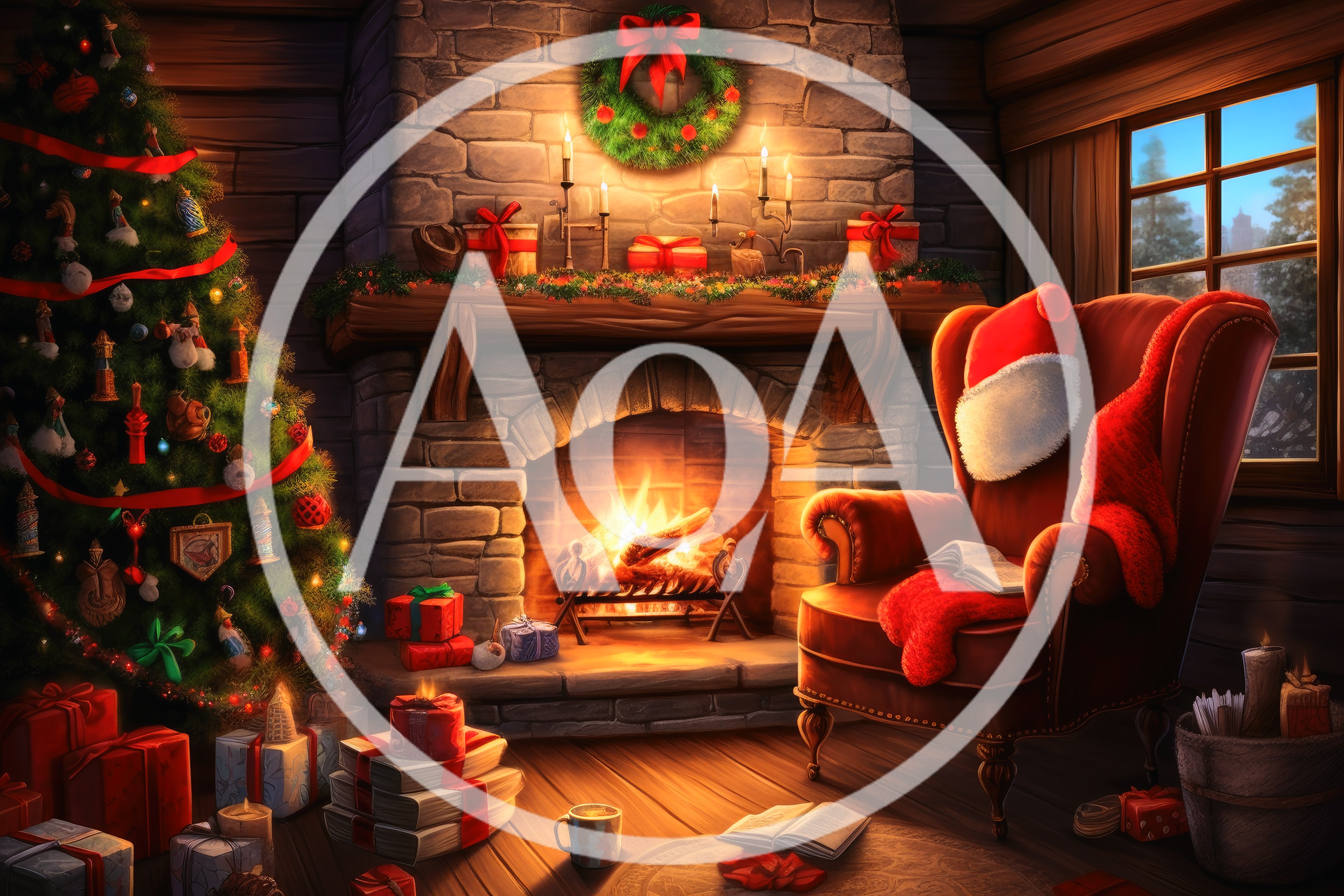 Cozy Christmas Living Room With Fireplace And Tree