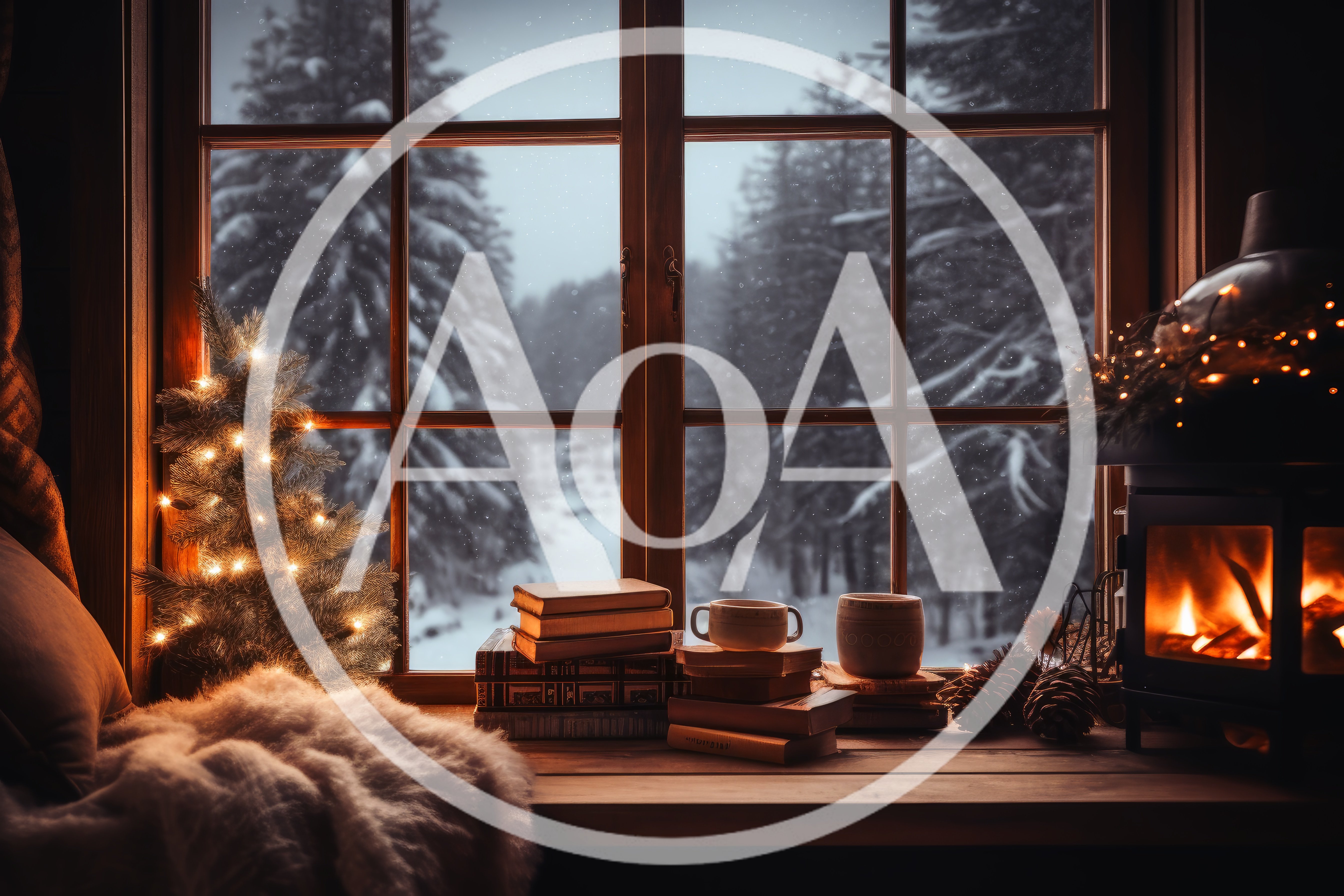 Cozy Winter Window Scene With Books And Fireplace
