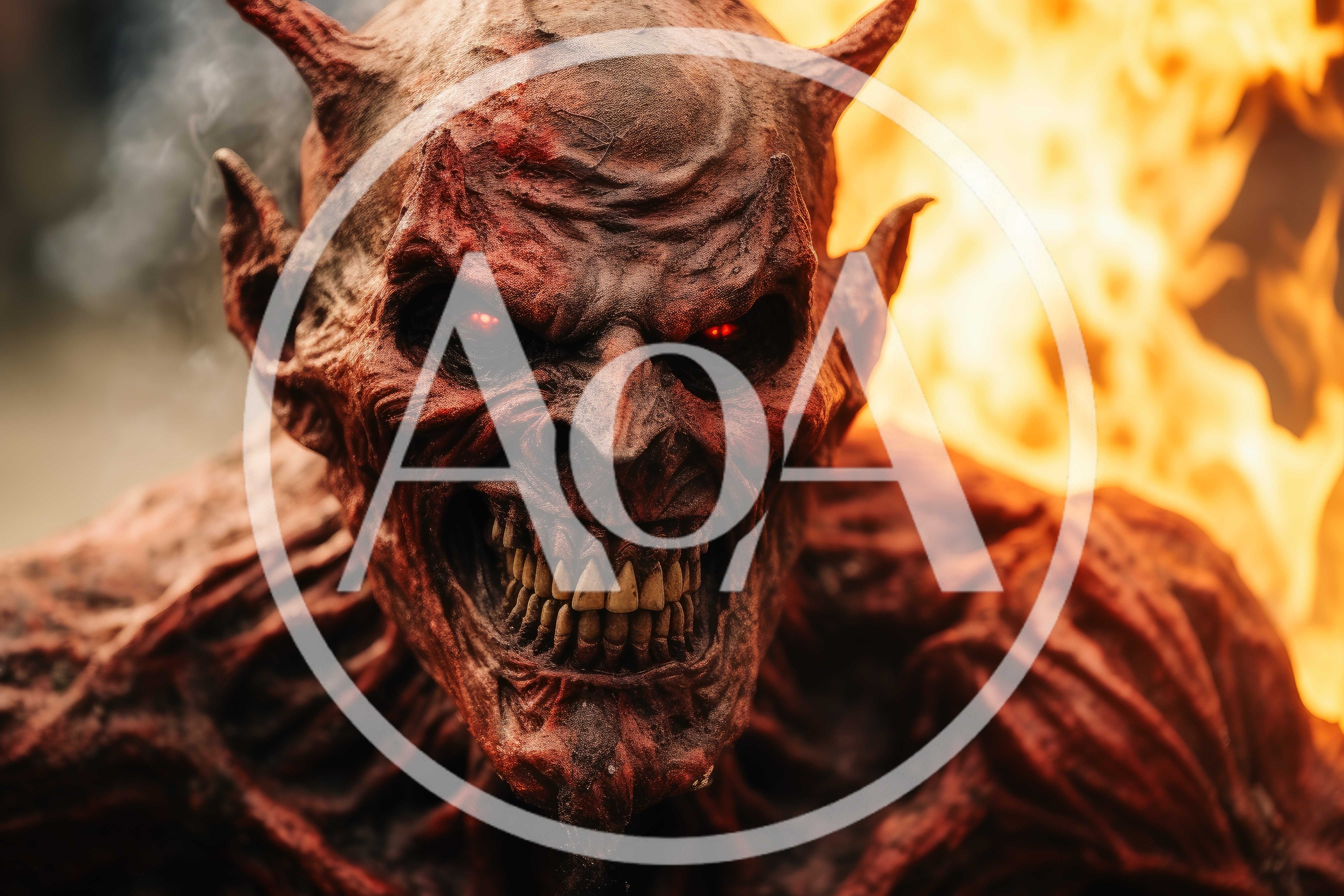 Terrifying Demon Creature With Glowing Red Eyes And Fire