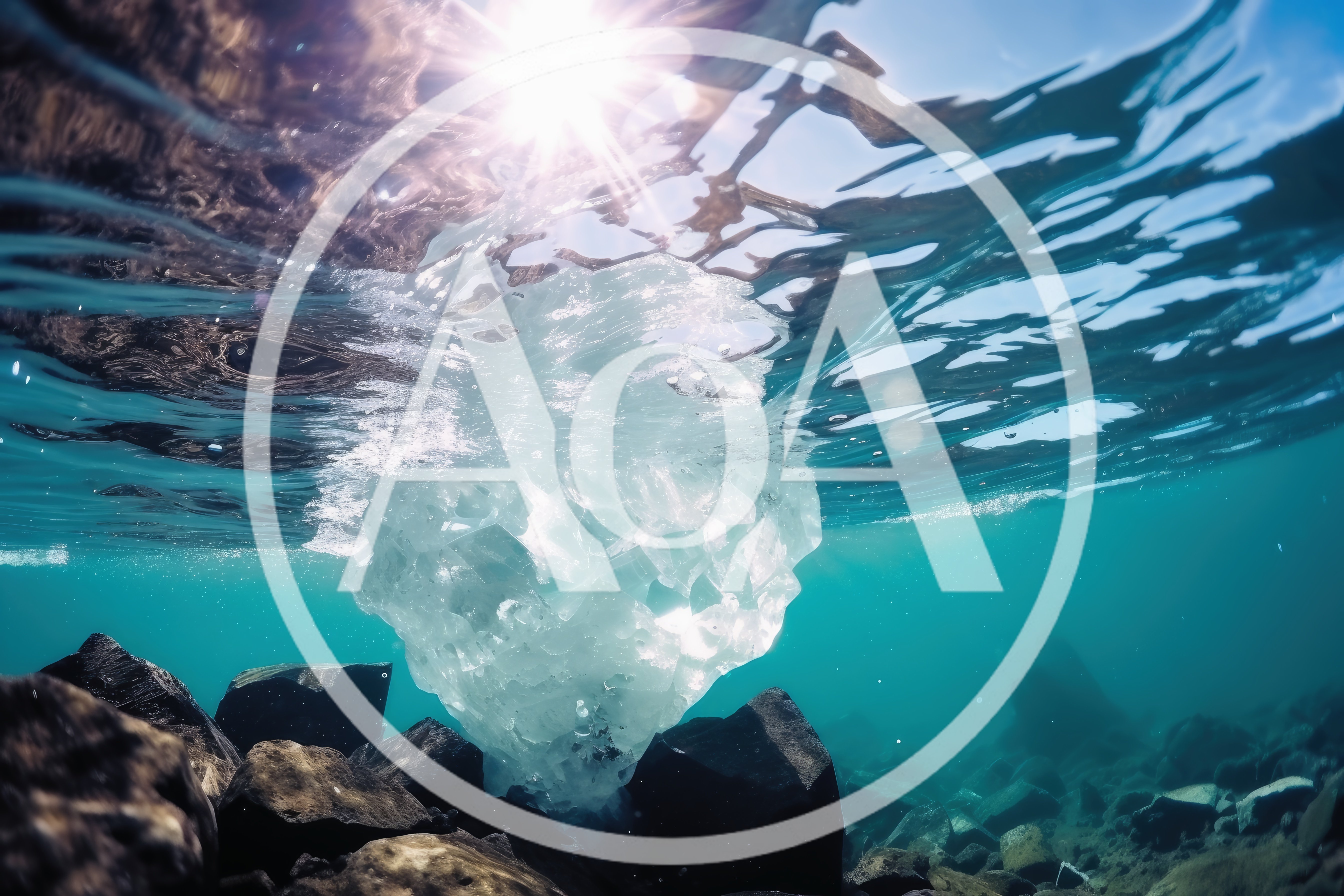 Underwater View Of An Iceberg Floating In Clear Water