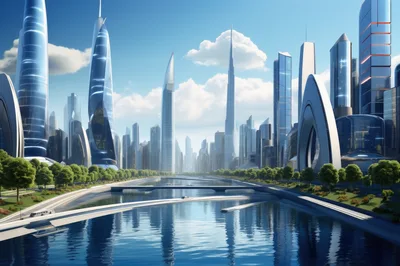 Futuristic Cityscape With Skyscrapers And A River