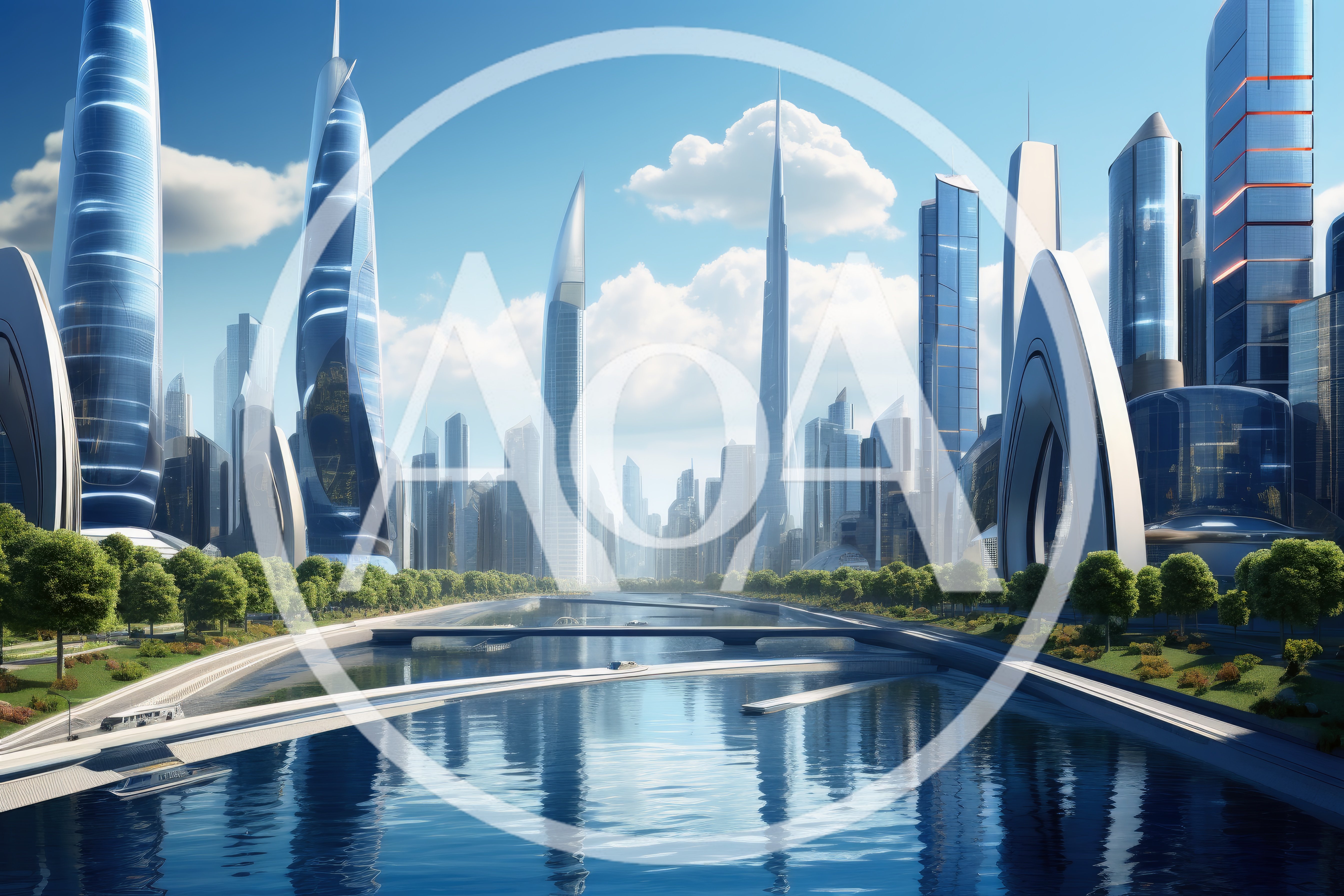 Futuristic Cityscape With Skyscrapers And A River