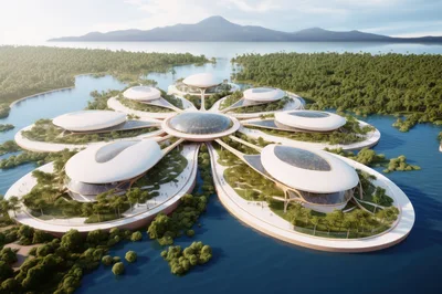 Futuristic Flower Shaped Eco Resort On Tropical Water