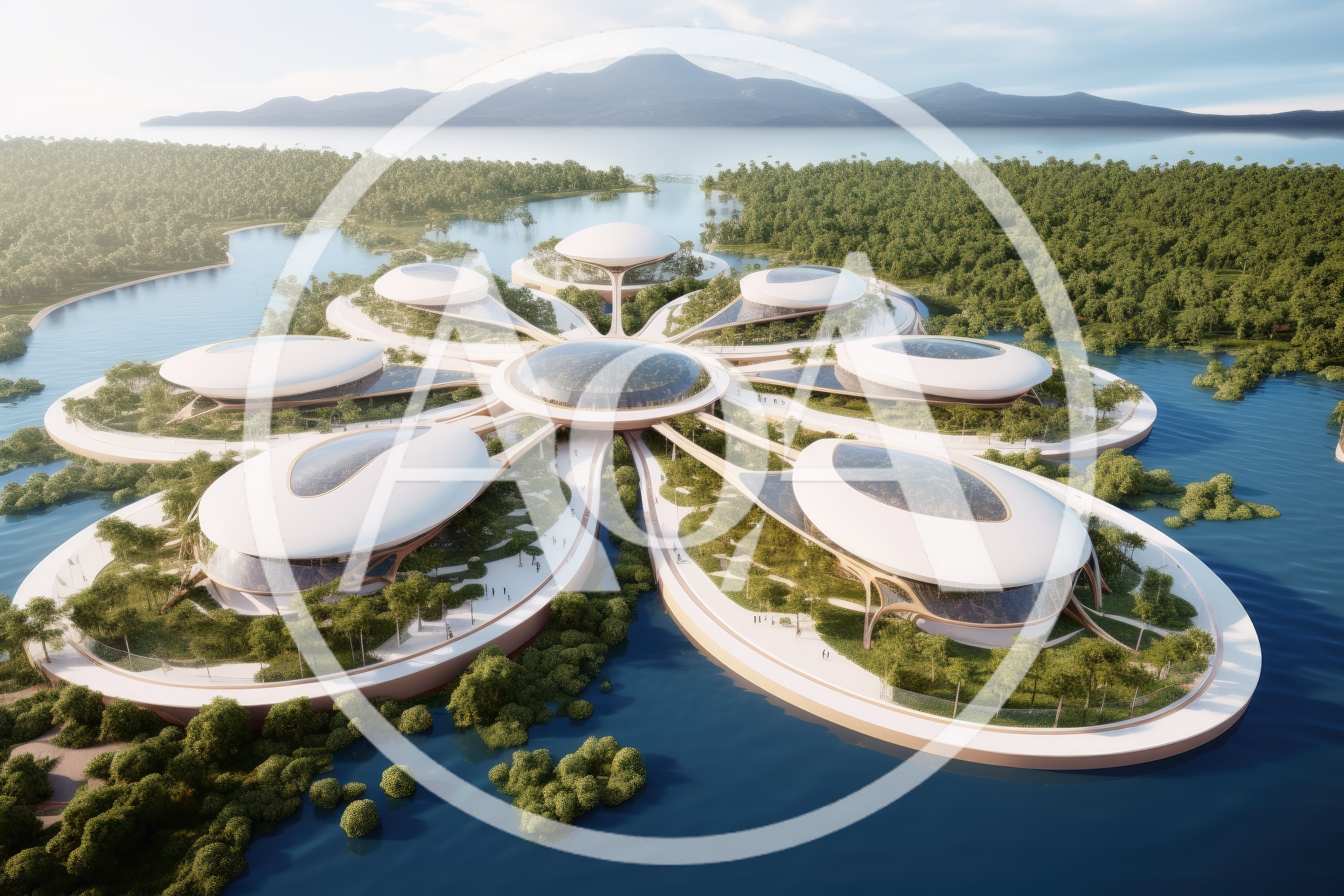 Futuristic Flower Shaped Eco Resort On Tropical Water