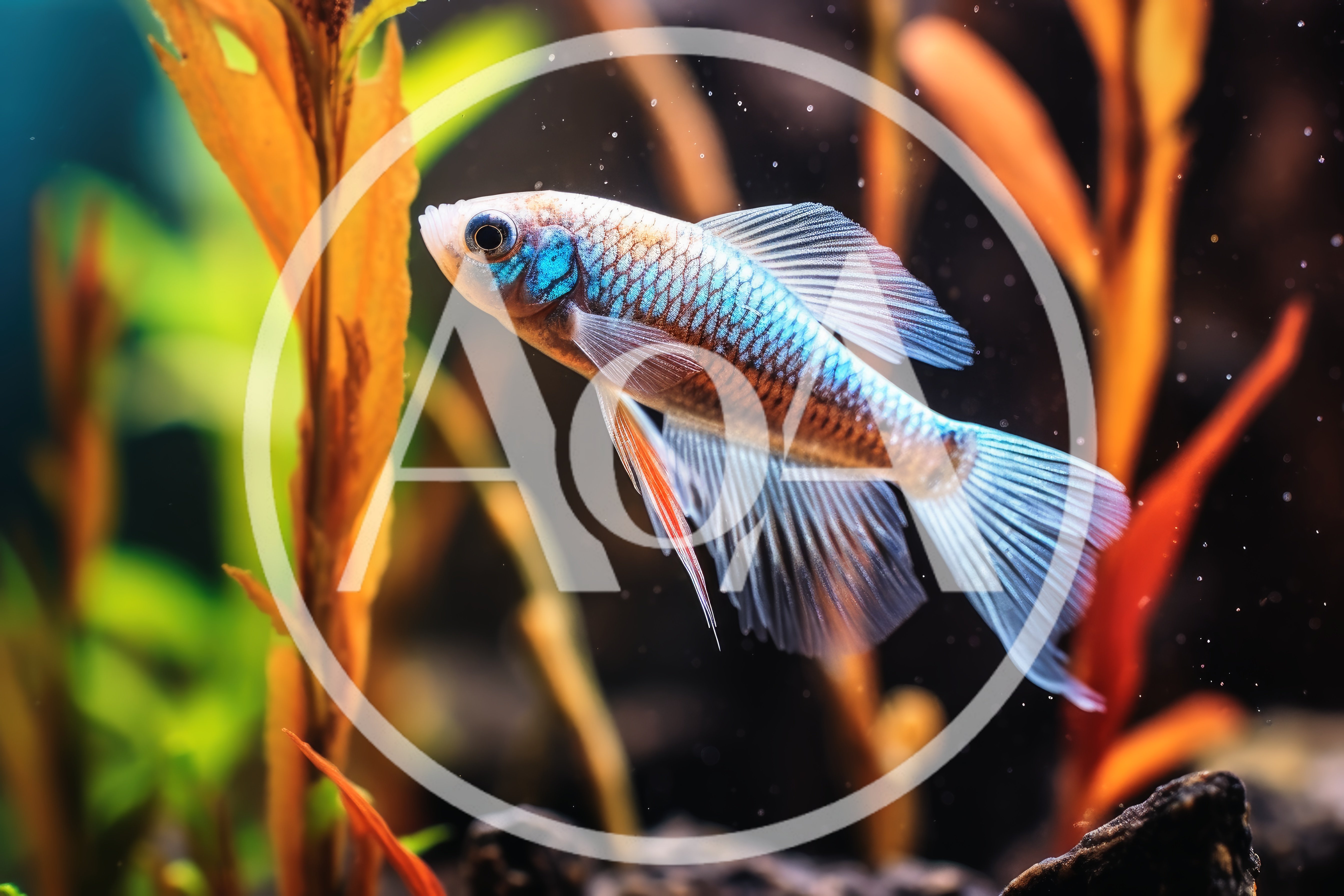 Blue Betta Fish Swimming In A Planted Aquarium