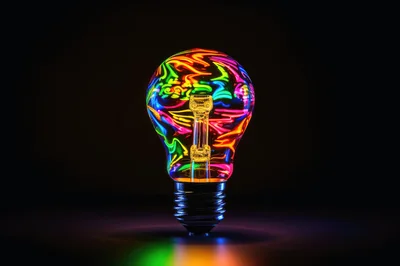 Glowing Multicolored Abstract Light Bulb