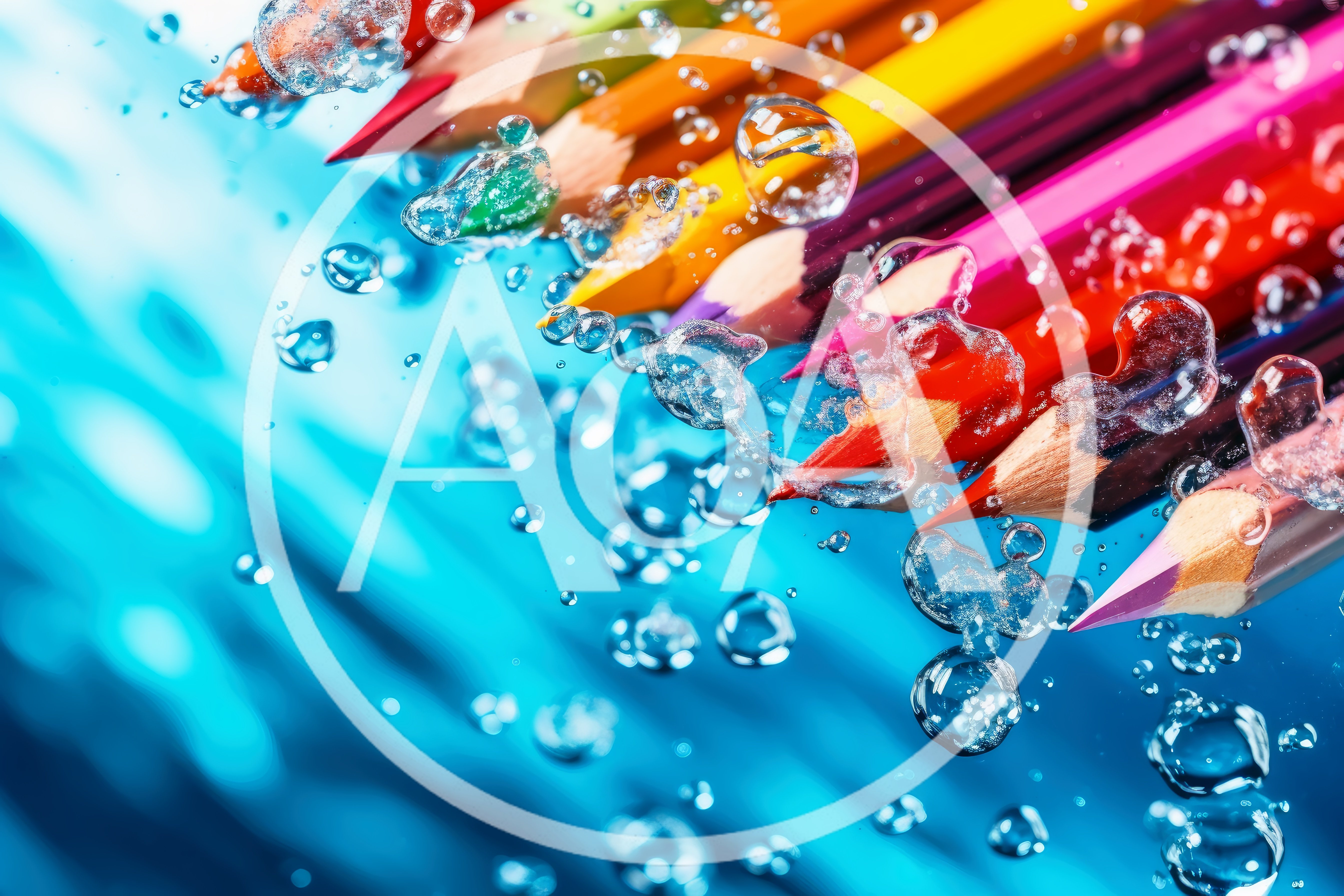 Colored Pencils Submerged in Water with Bubbles