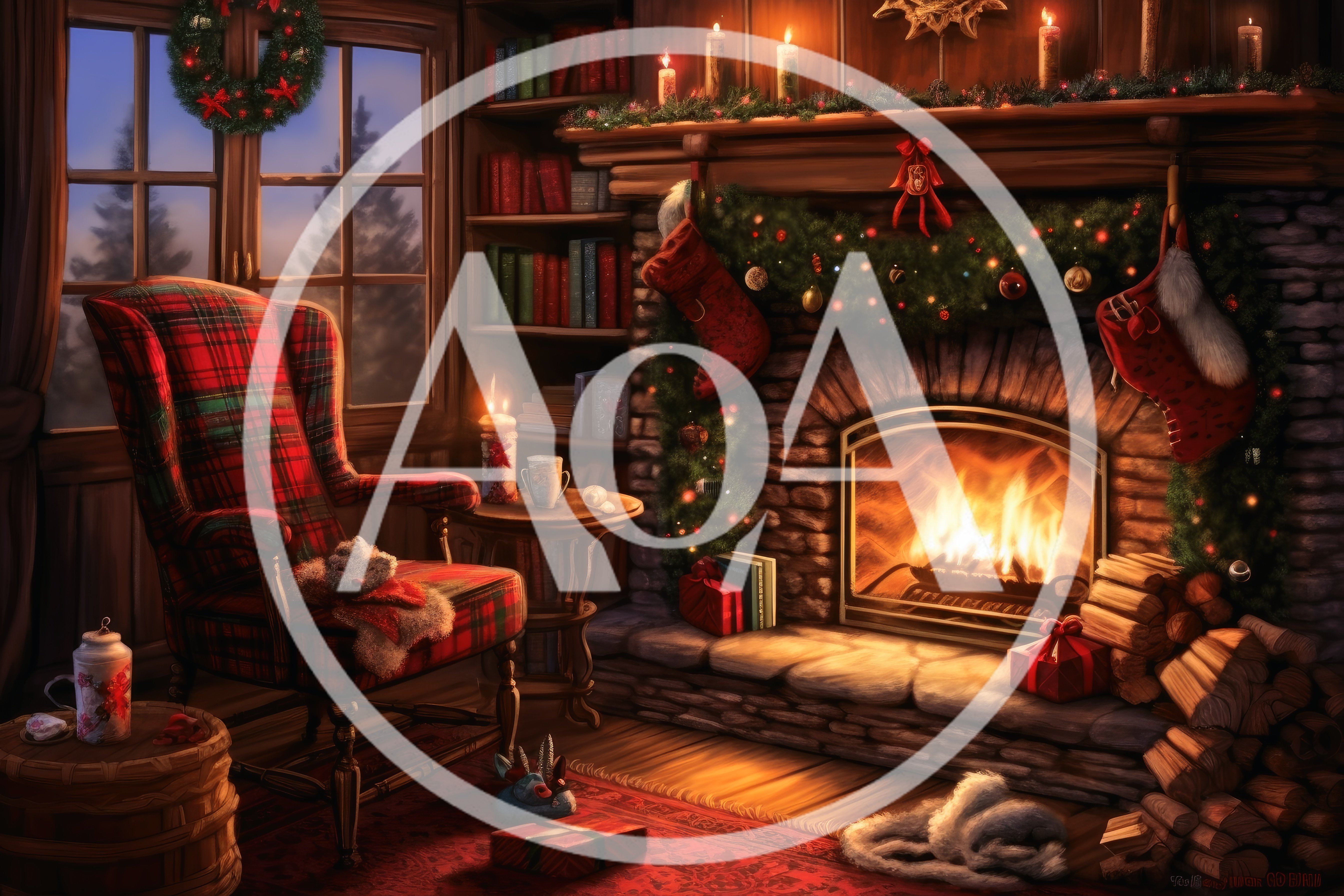 Cozy Christmas Living Room With Fireplace And Armchair