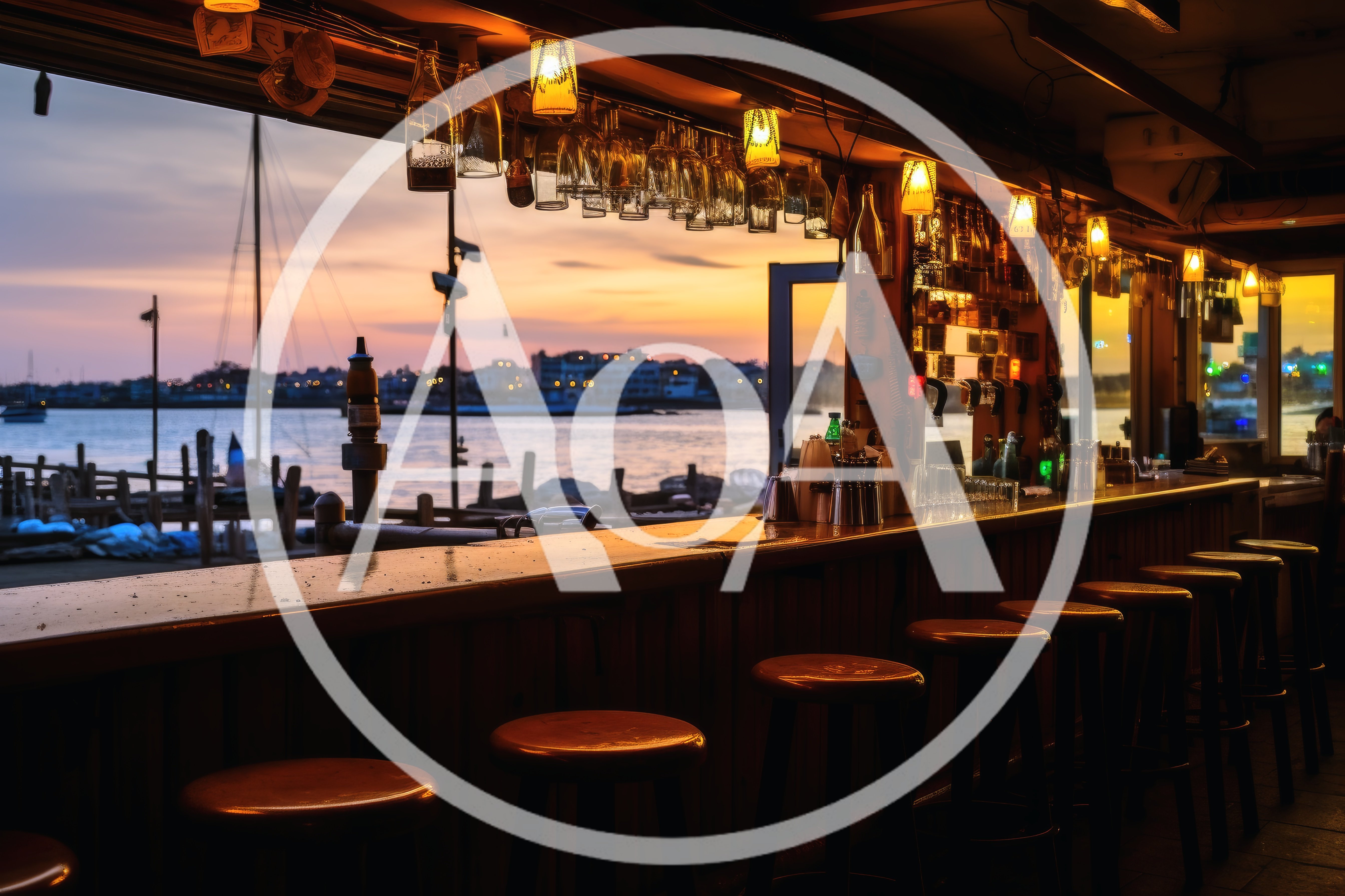 Empty Waterfront Bar At Sunset