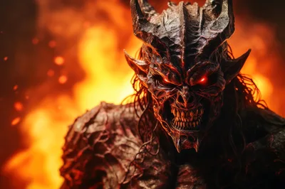 Fierce Demon With Glowing Red Eyes In Fire