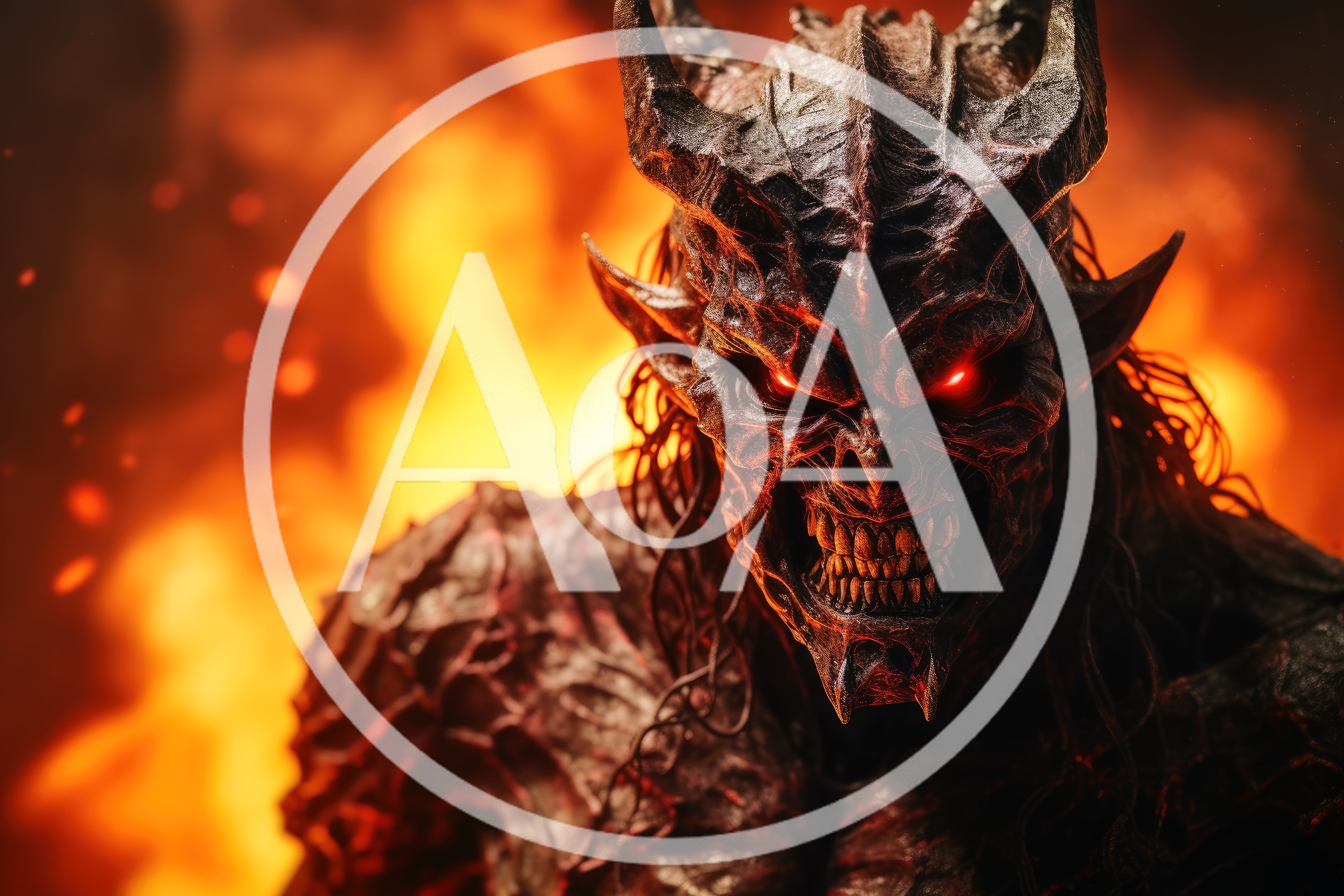 Fierce Demon With Glowing Red Eyes In Fire