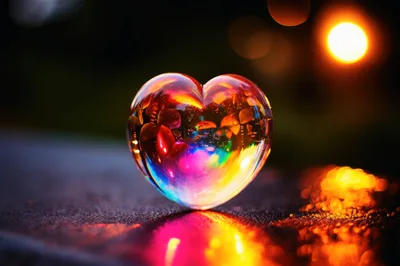 Glass Heart Sculpture Reflecting Vibrant Colors