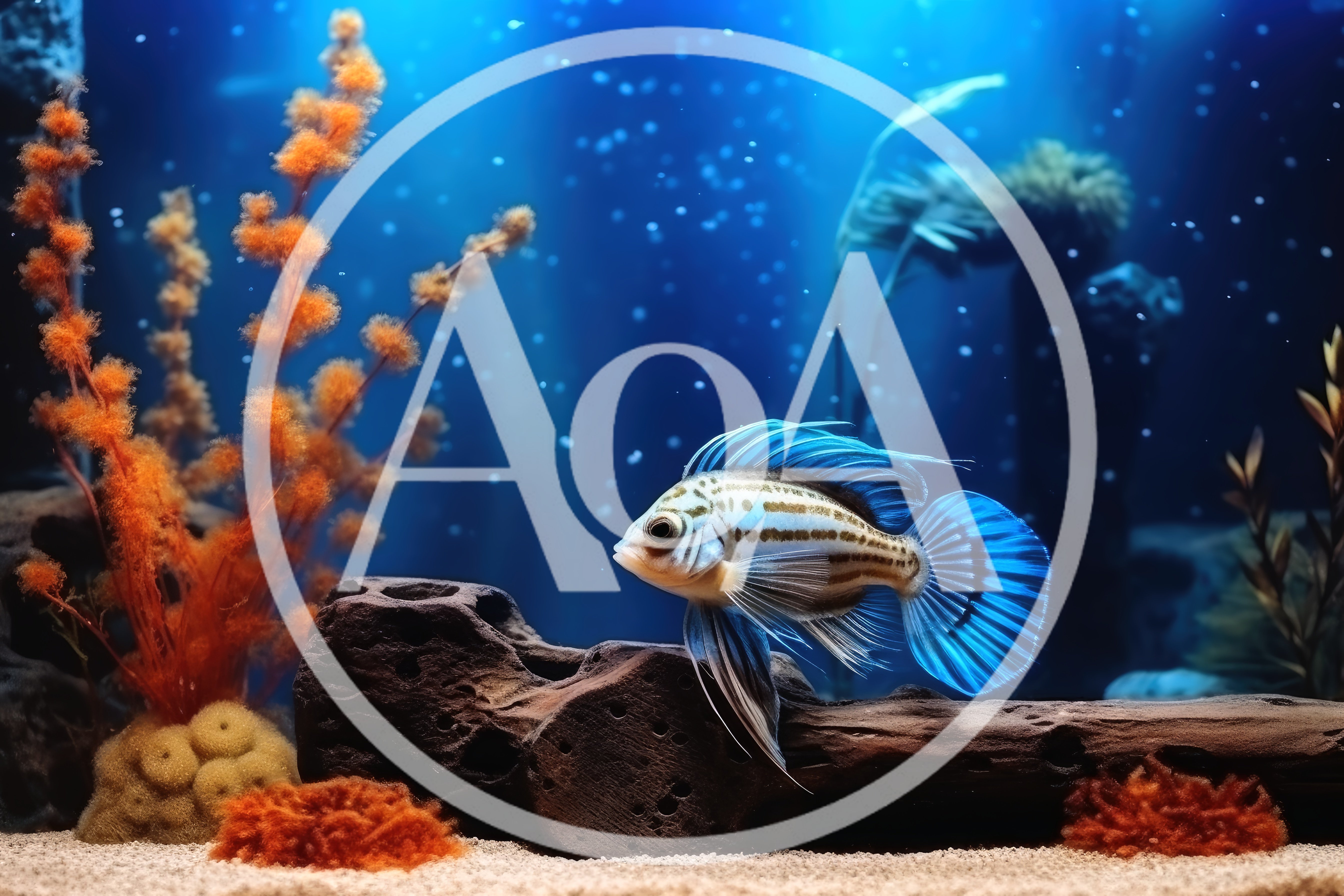 Exotic Striped Cichlid Swimming In A Tropical Aquarium