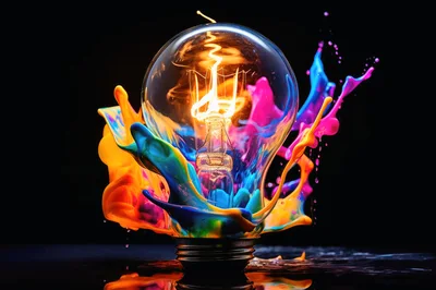 Light Bulb Surrounded By Vibrant Colorful Paint Splashes