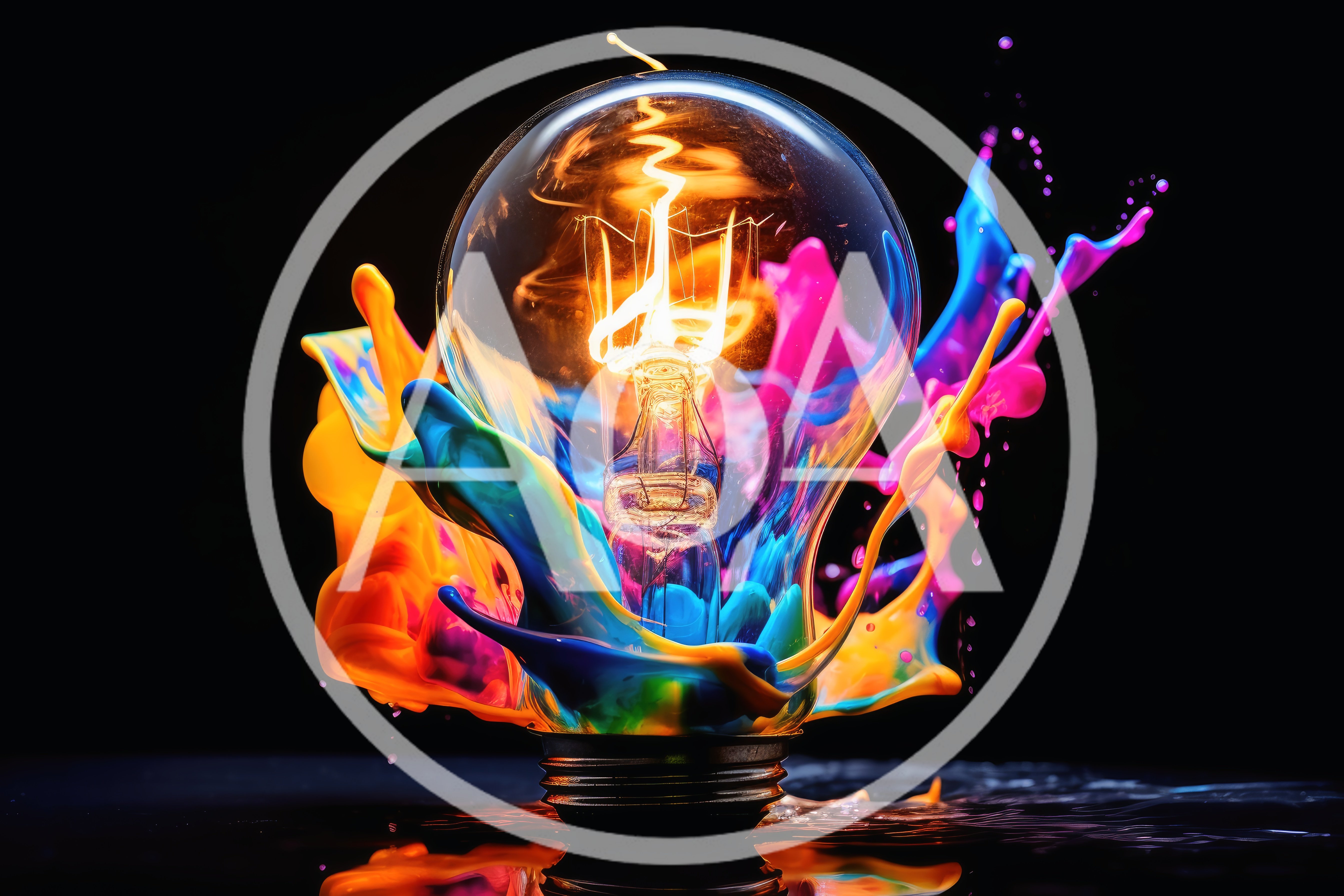 Light Bulb Surrounded By Vibrant Colorful Paint Splashes