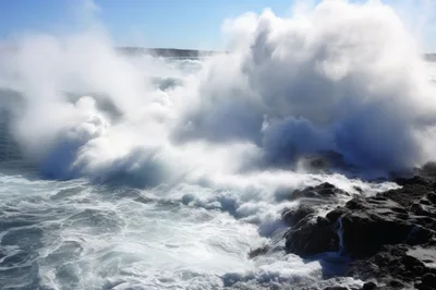 Powerful Ocean Waves Crashing Against Rocky Shoreline