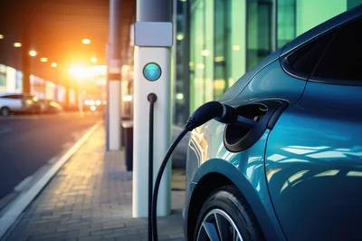 Electric Vehicle Charging At A Modern Urban Station