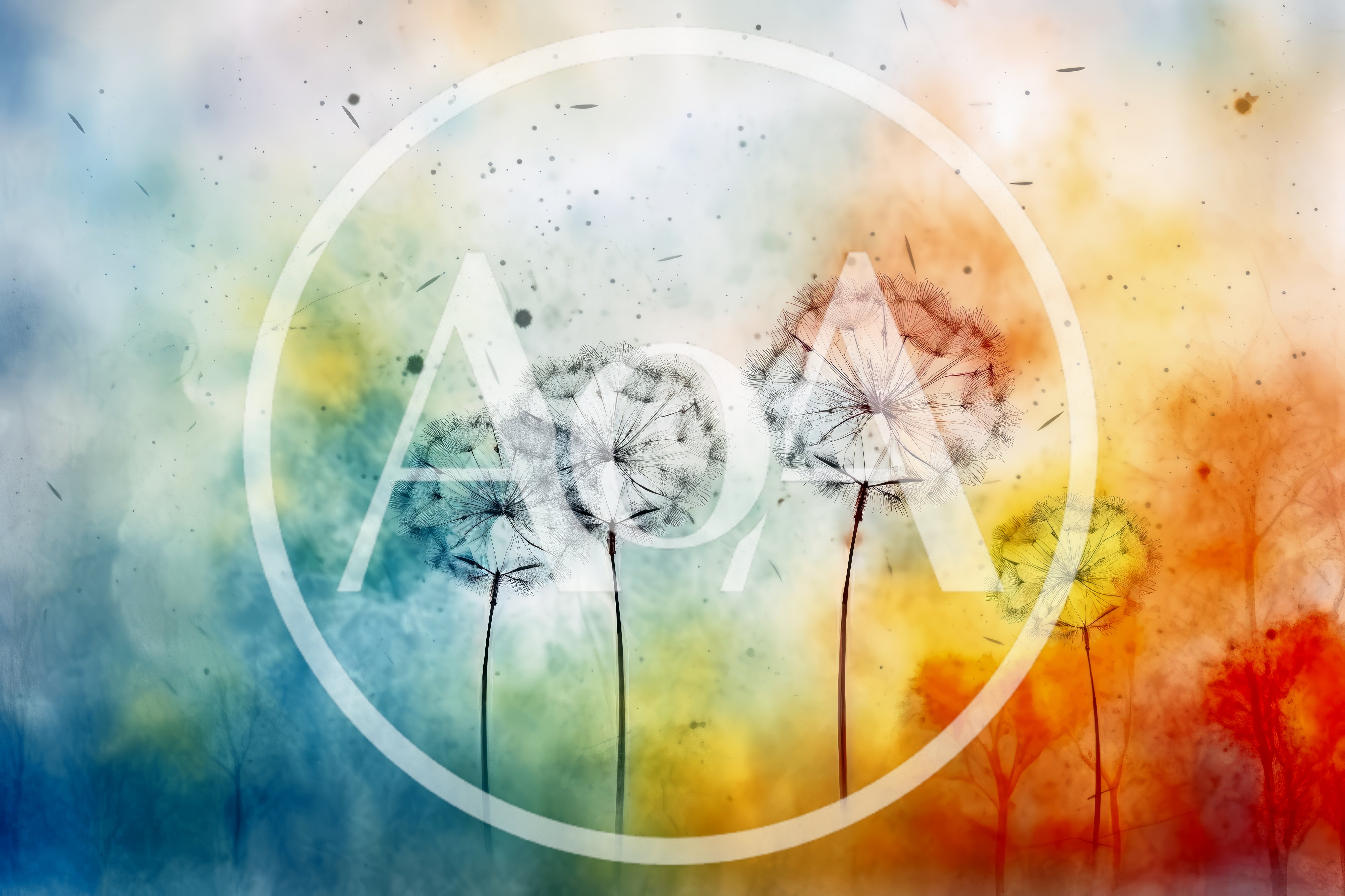 Abstract Watercolor Dandelion Flowers On Colorful Background