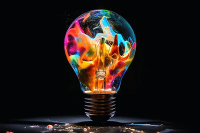 Colorful Paint Explosion Inside A Glass Light Bulb