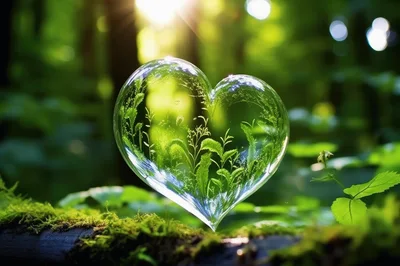 Glass Heart Containing Green Forest Plants