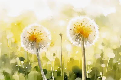 Watercolor Painting Of Two Dandelion Seed Heads