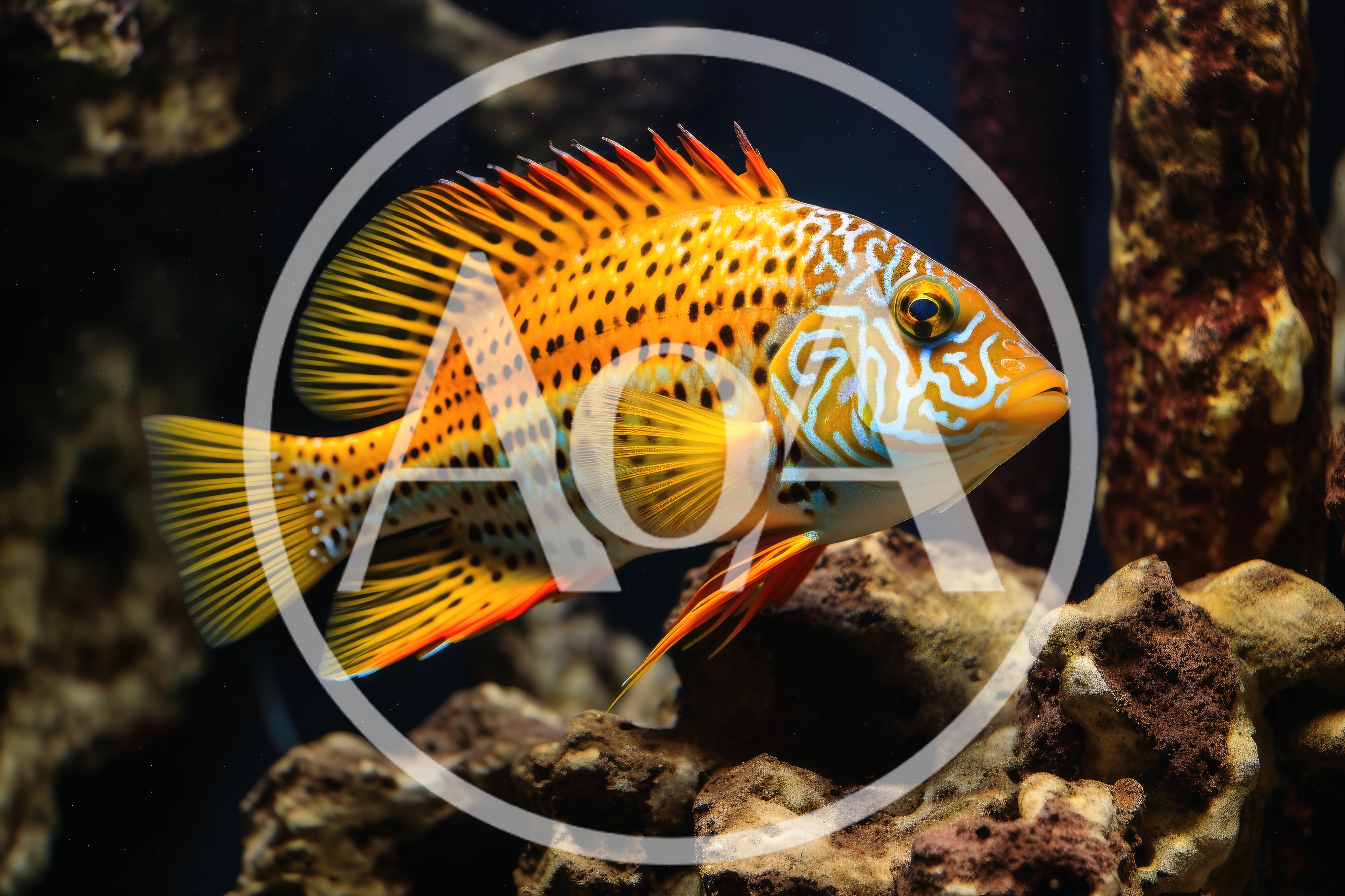 Vibrant Green Terror Cichlid Swimming In Aquarium