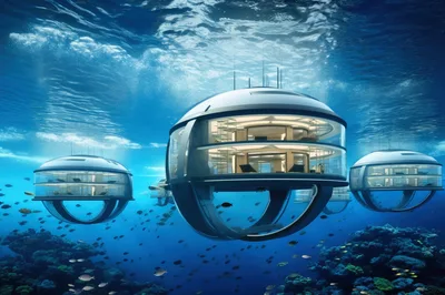 Futuristic Underwater Residential Pods In Deep Ocean