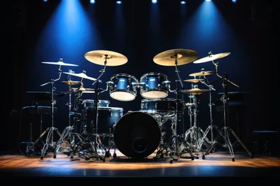 Professional Drum Kit Set Up On Stage