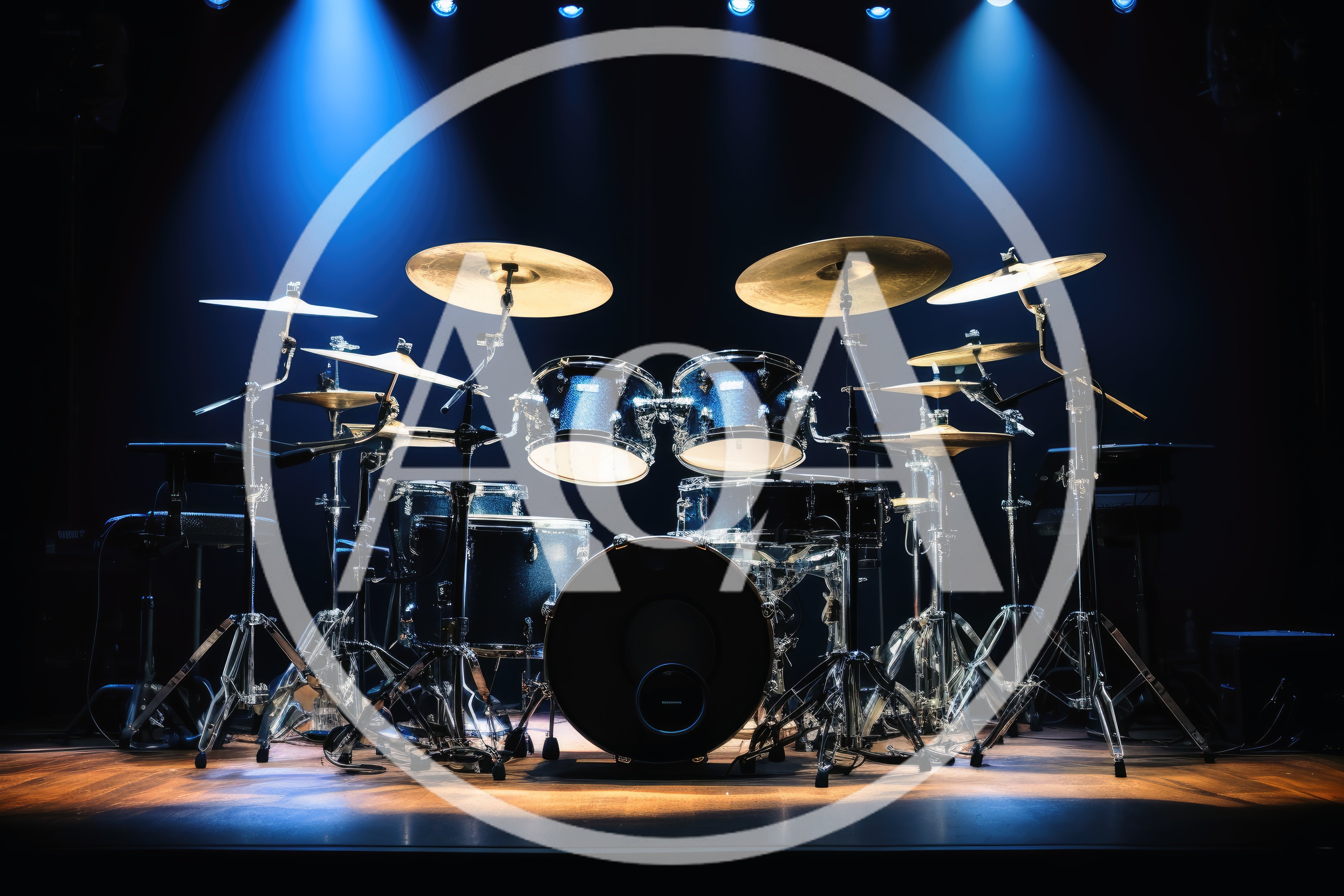 Professional Drum Kit Set Up On Stage