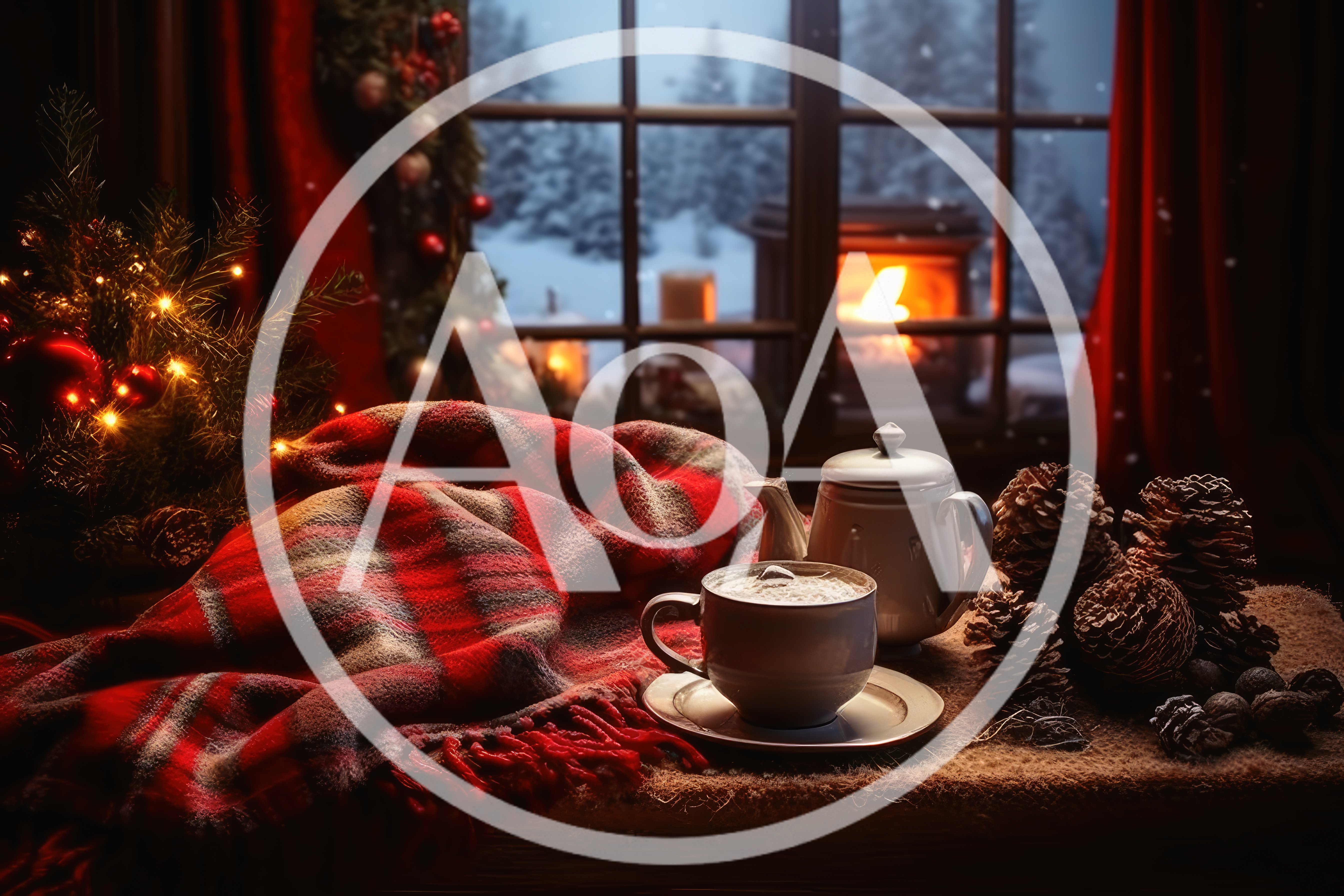 Cozy Christmas Morning Scene With Hot Cocoa And Blanket