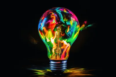 Colorful Smoke Swirling Inside A Glass Light Bulb