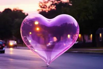 Transparent Pink Heart Balloon Floating On City Street