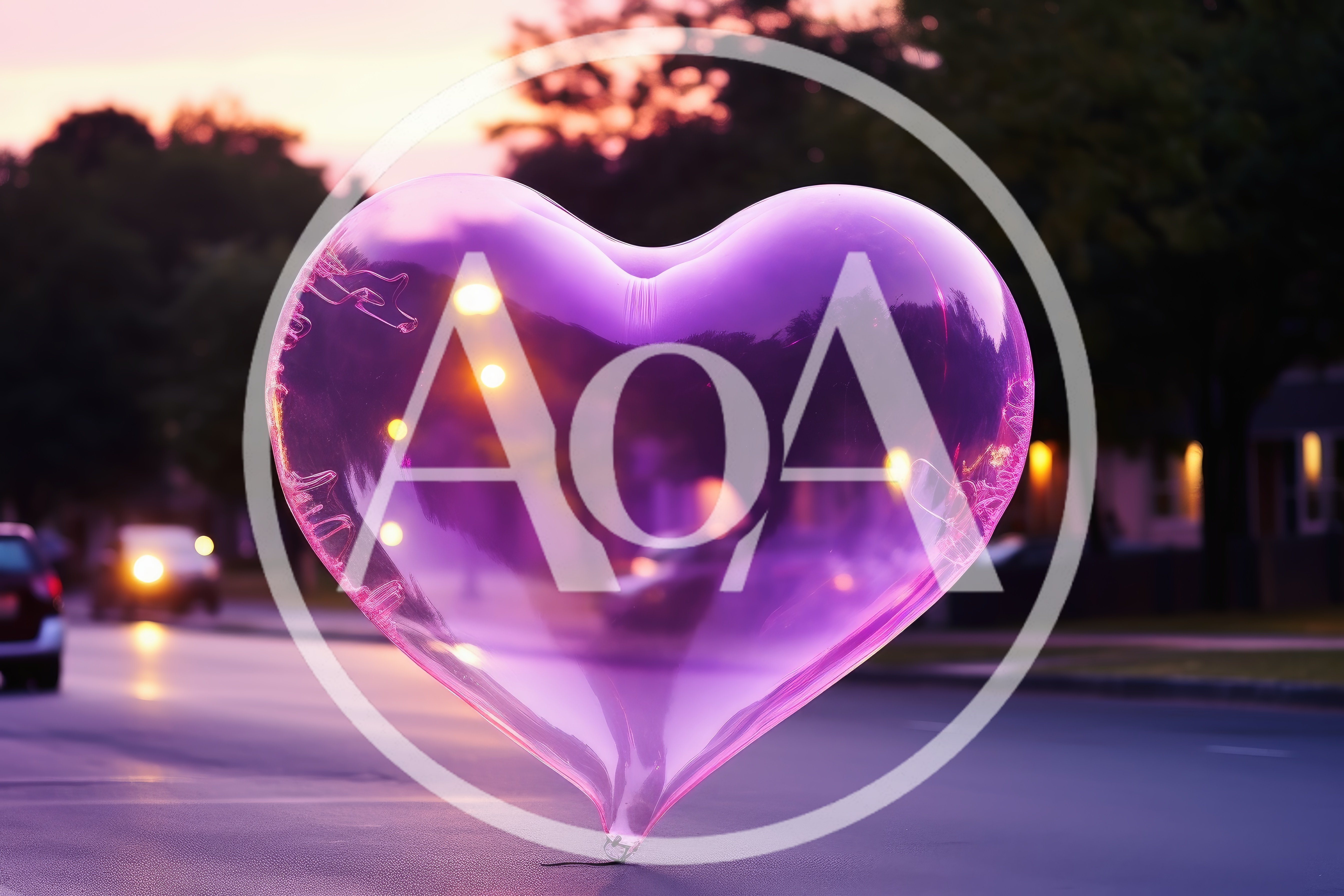 Transparent Pink Heart Balloon Floating On City Street