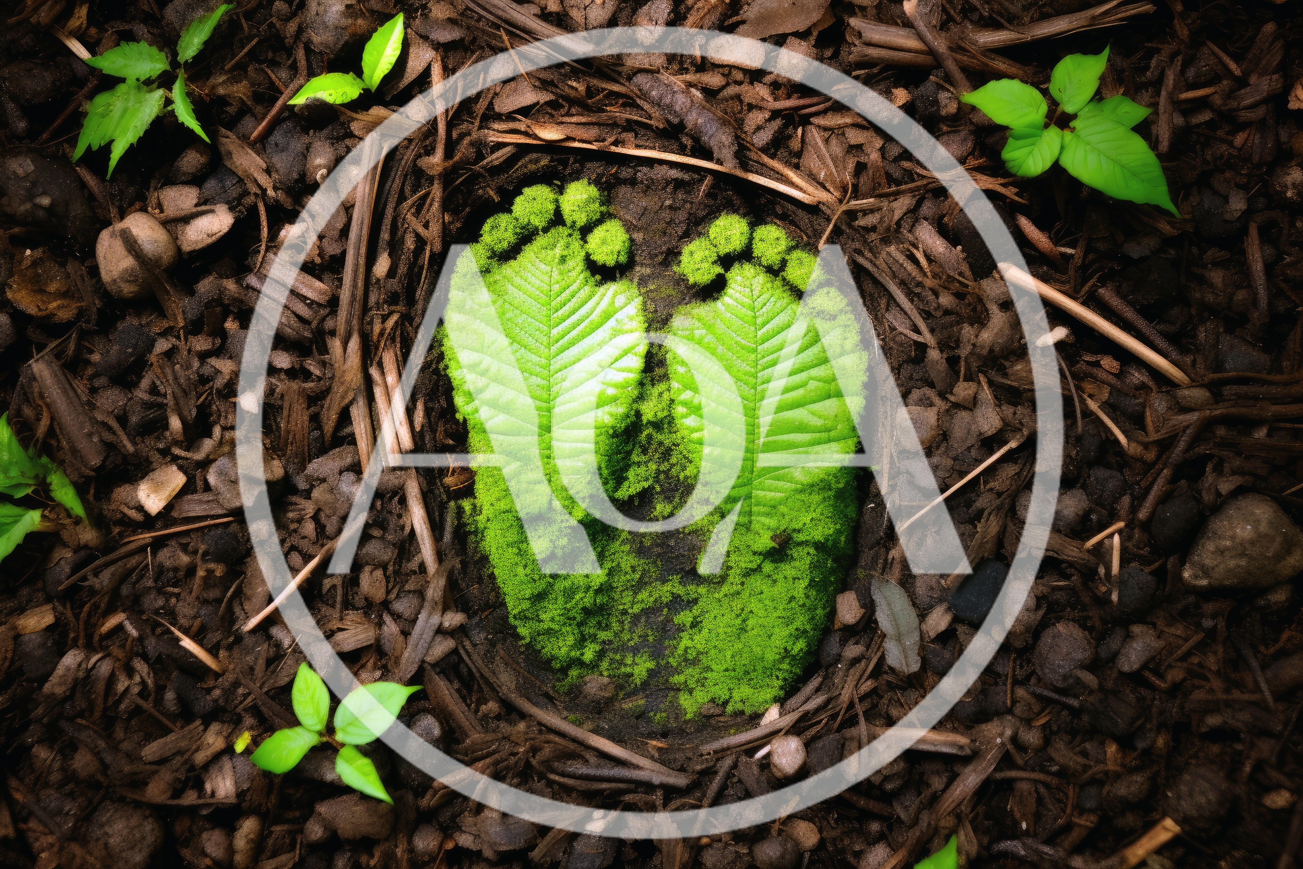 Baby Footprints Formed By Green Leaves And Moss