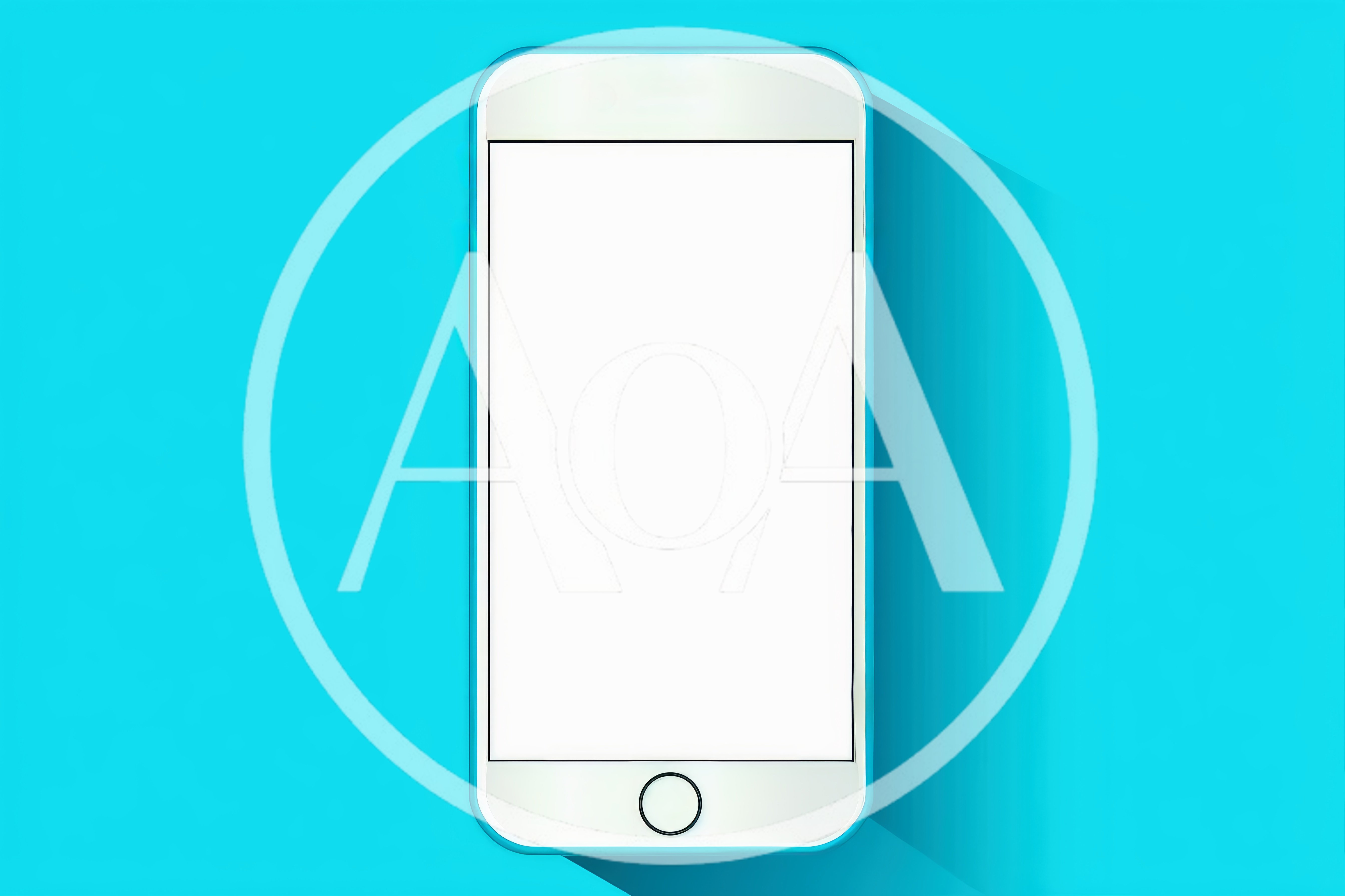 White Smartphone Mockup On Bright Cyan Background