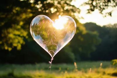 Heart Shaped Soap Bubble Floating In Sunny Park