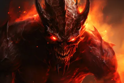 Fierce Demon Creature With Glowing Red Eyes
