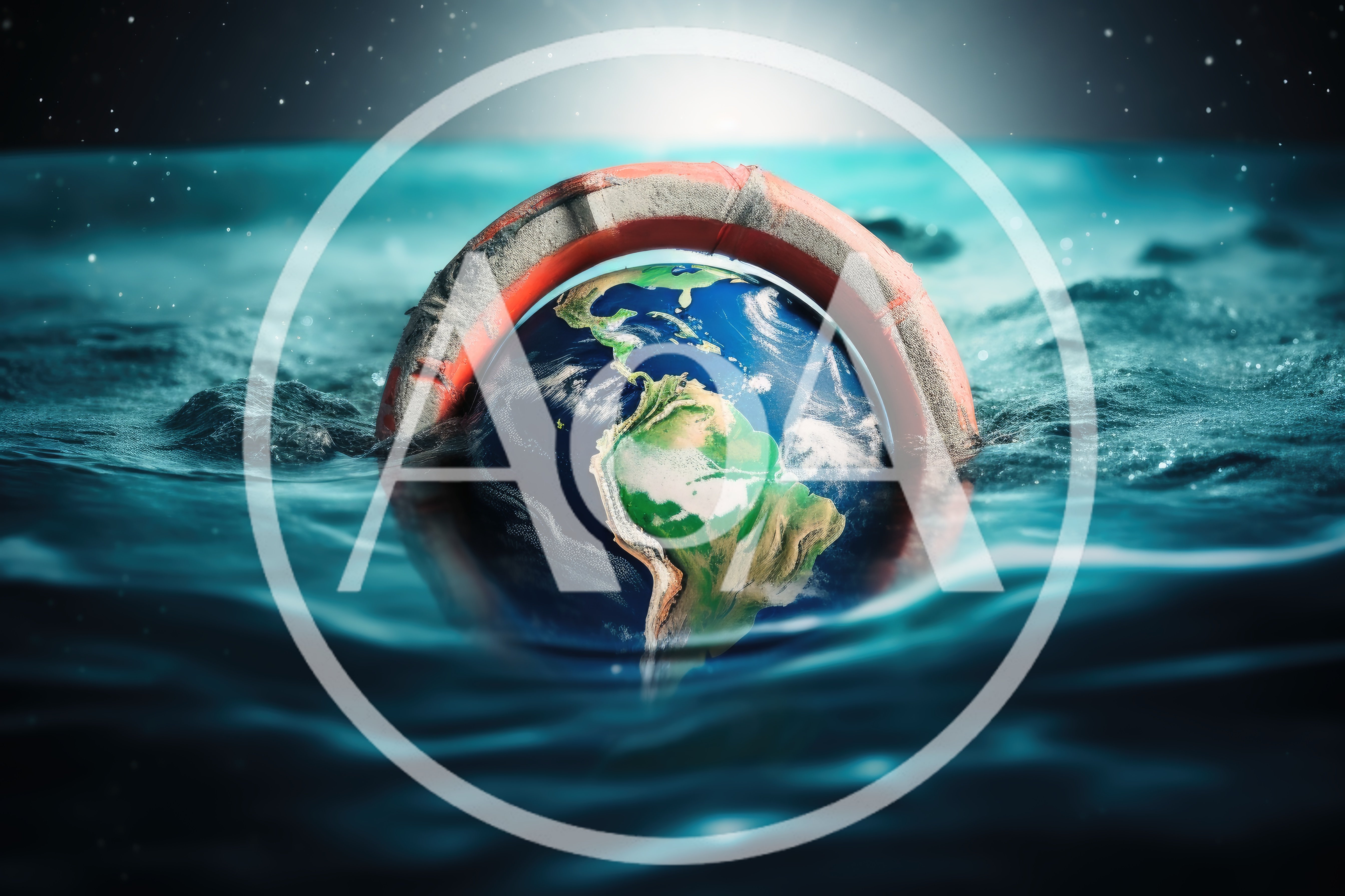 Planet Earth Floating Inside A Lifebuoy In The Ocean
