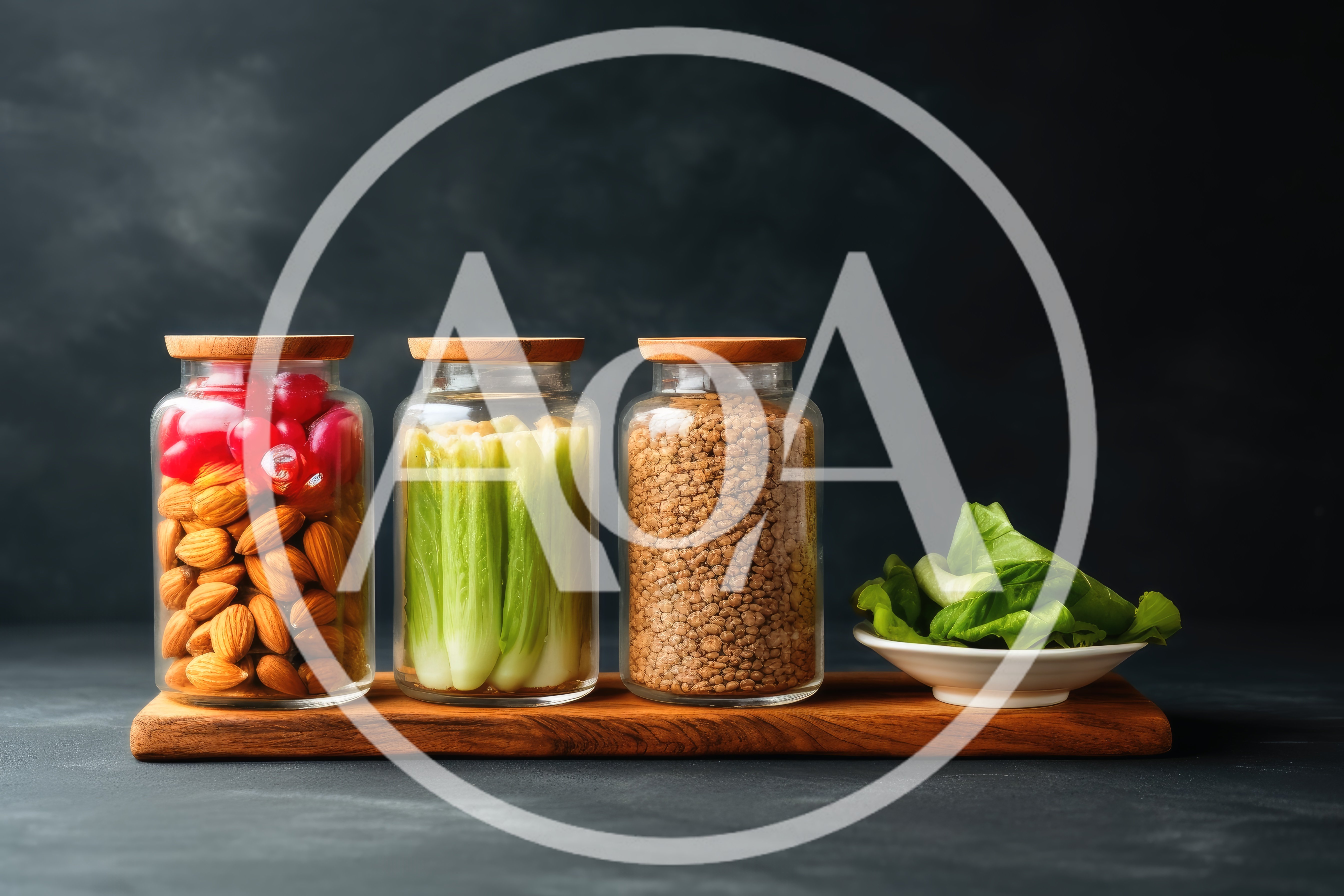 Glass Jars With Almonds Cherries Celery And Lentils